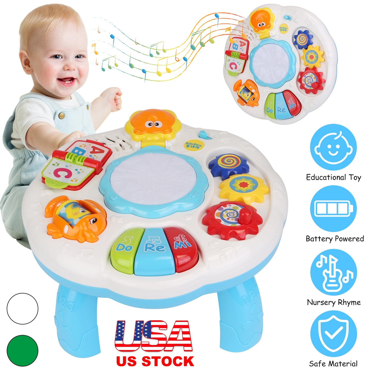 Toddler Musical Learning Table Educational Baby Toys Musical Activity Table Learning Center for 6+ Months Boys Girls Gift