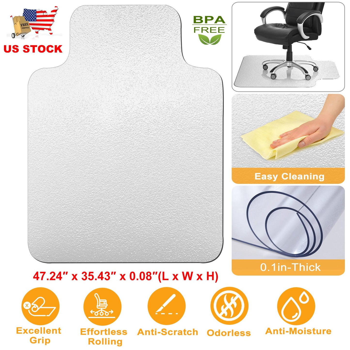 36Ó x 48Ó Chair Desk Mat Floor Carpet PVC Protector Mat Home Office Hard Wood Floor Use