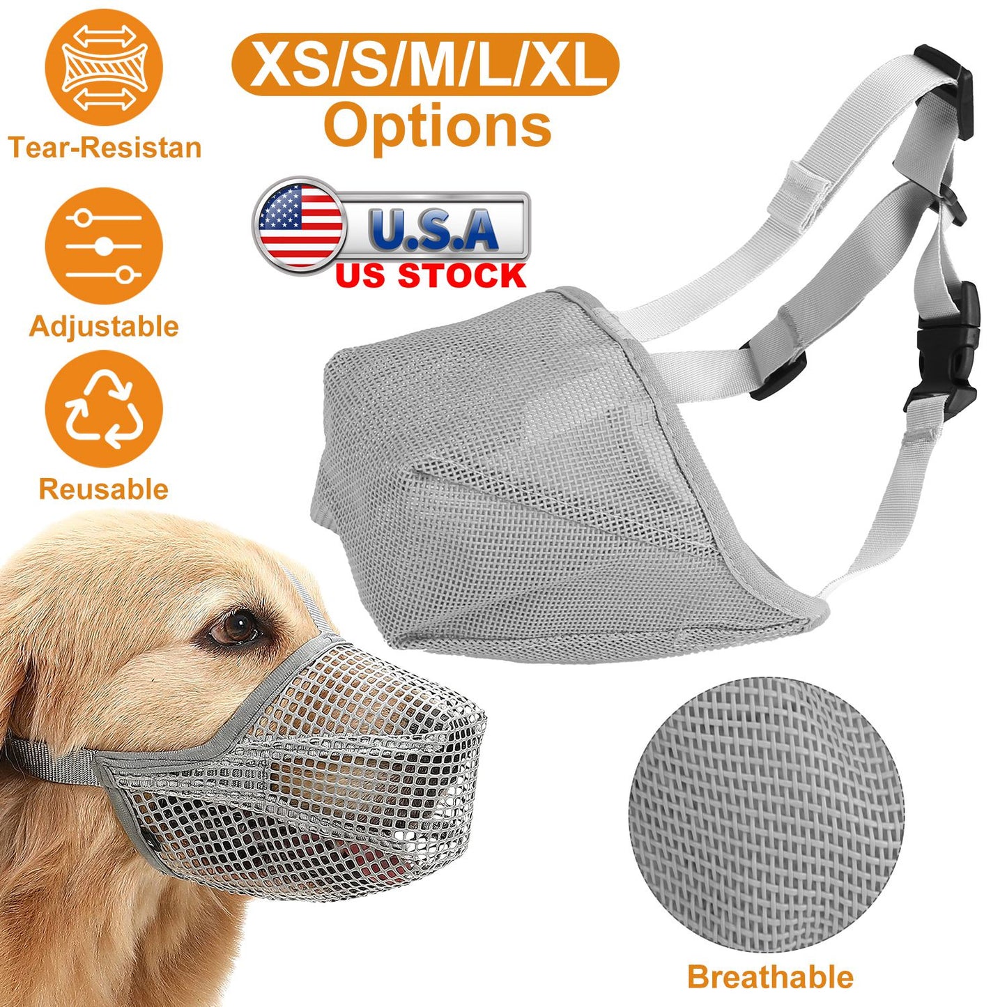 Pet Muzzle Mask Soft Mesh Muzzle Adjustable Dog Mouth Cover with Breathable Mesh Adjustable Neck Forehead Strap for Anti Biting Barking Chewing
