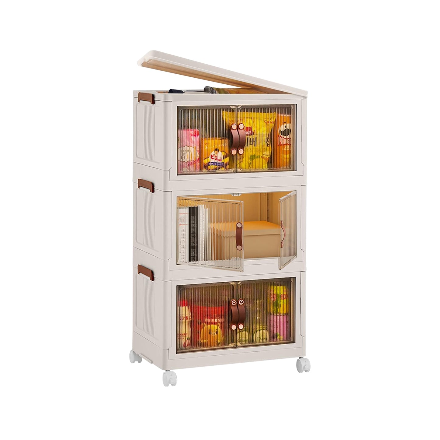 3Pcs Foldable Storage Bins with Lid Front Magnetic Door Collapsible Stackable Closet Organizer Containers with 4Pcs 360¡ Rotatable Wheels 8Pcs Small W