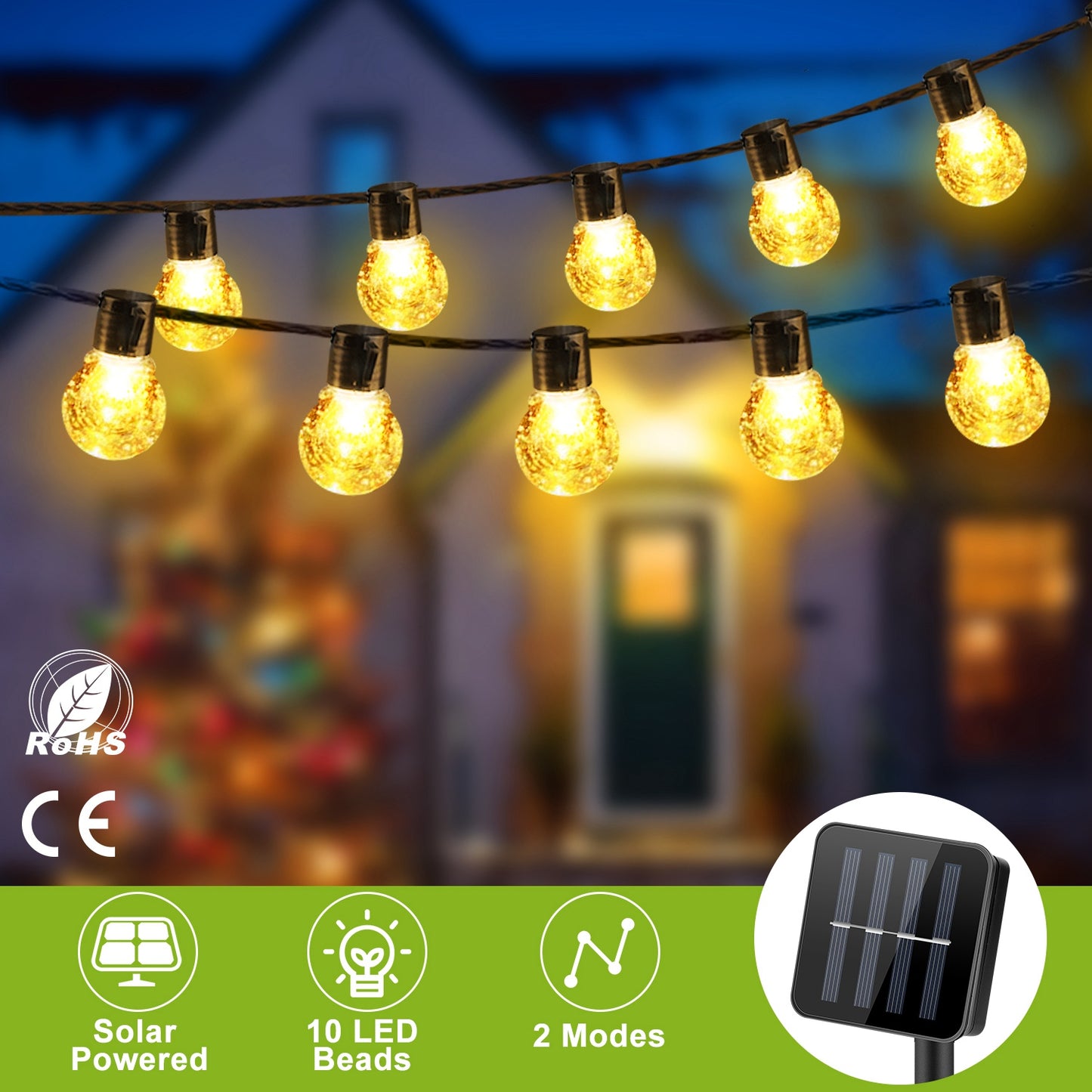 10LED Solar String Bulb Fairy Light Outdoor String Lamps Garden Xmas Decor Lamp