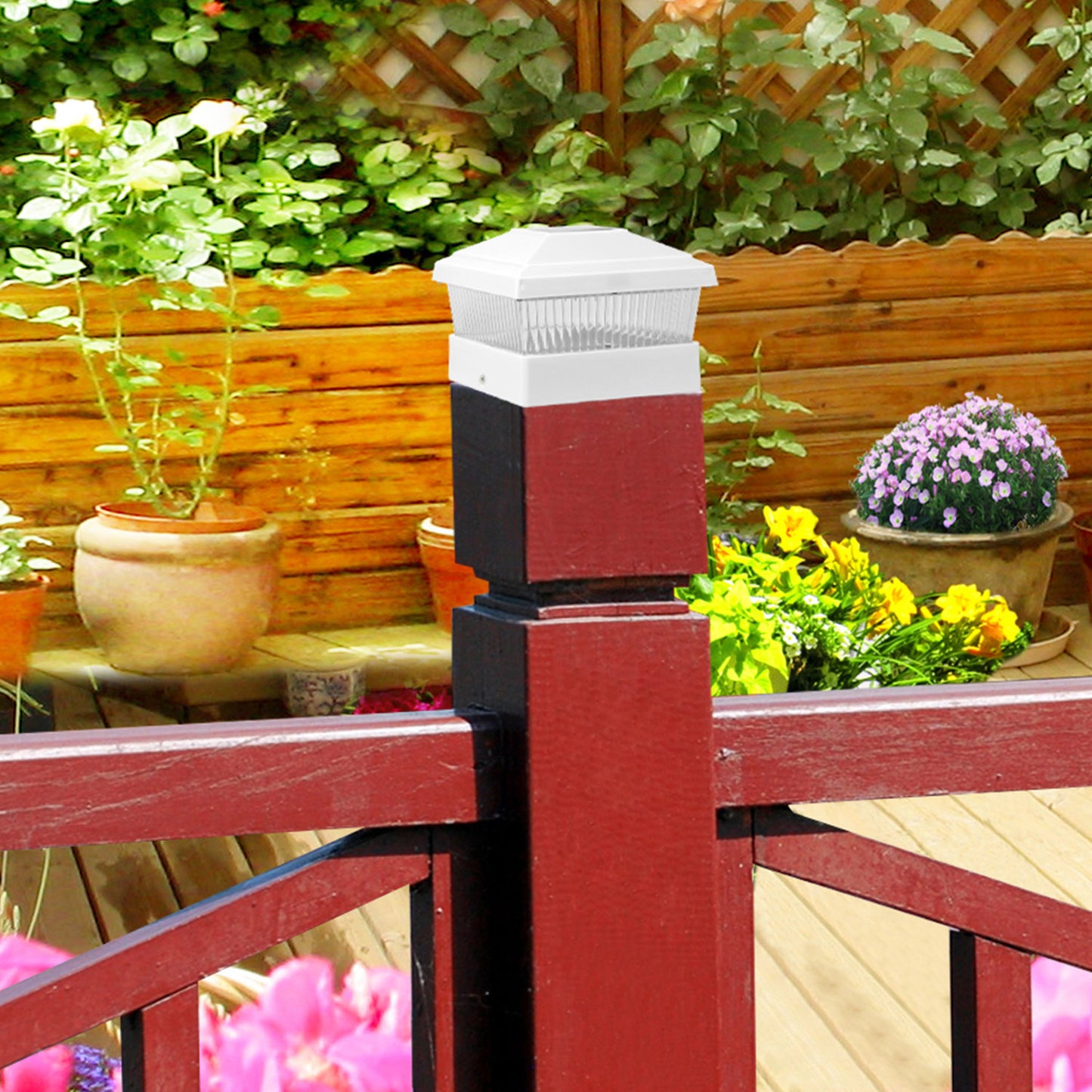 Solar Post Lights Garden Post Cap Light Solar LED Night Light White LED Lighting for 5x5 Inch Wood Post Fence Deck Patio-White