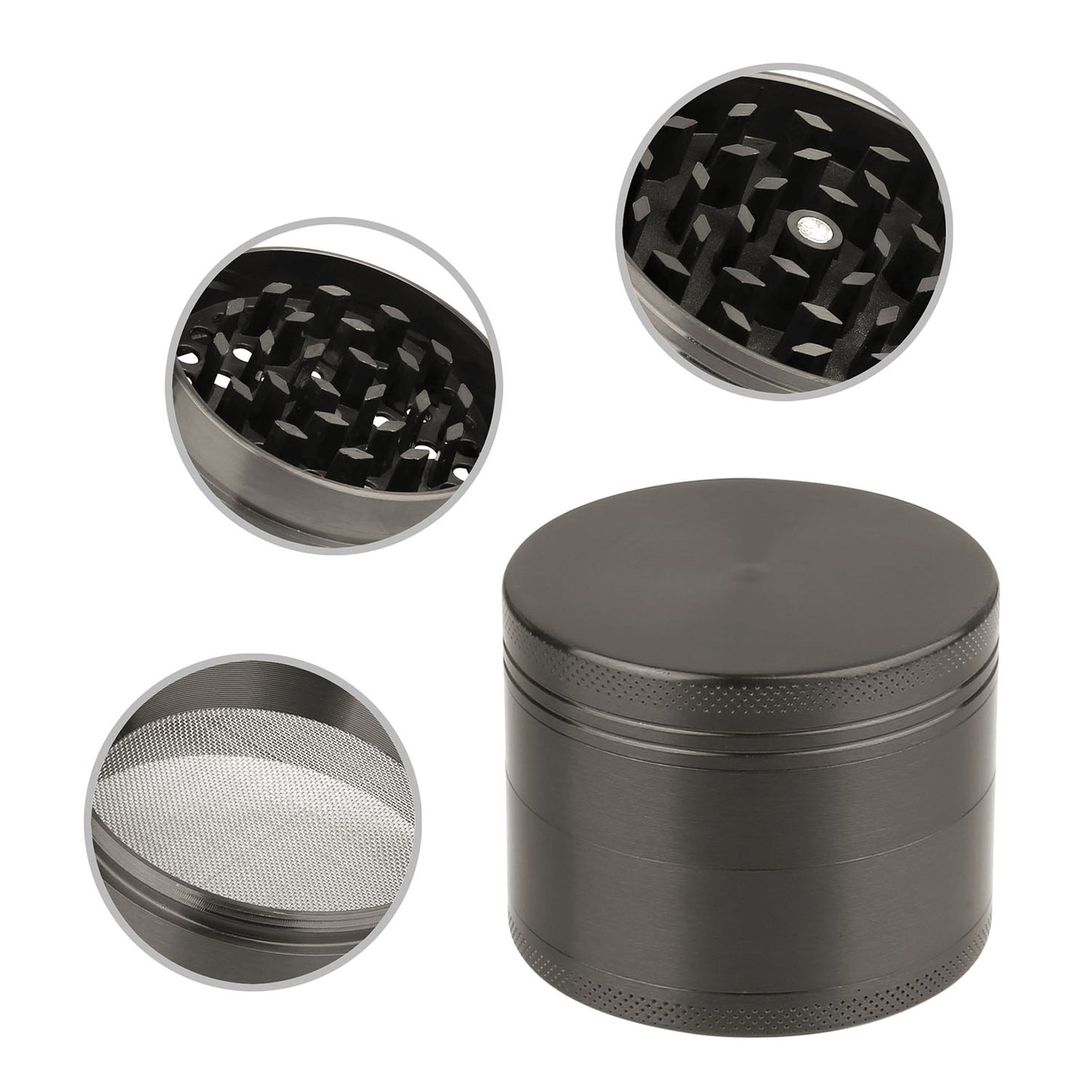 Magnetic Herb Spice Tobacco Grinder 2-inch 4-Piece Zinc Alloy Crusher Kitchen Mill with Pollen Scraper