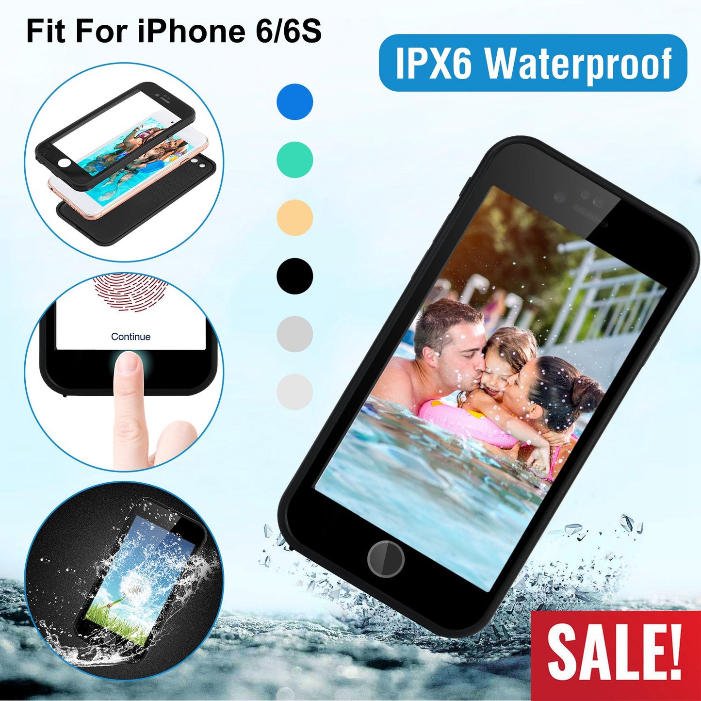 Waterproof Phone Case for iPhone6/6S IPX6 360¡ Full Sealed Phone Protective Case Shockproof Dustproof Sandproof Cover