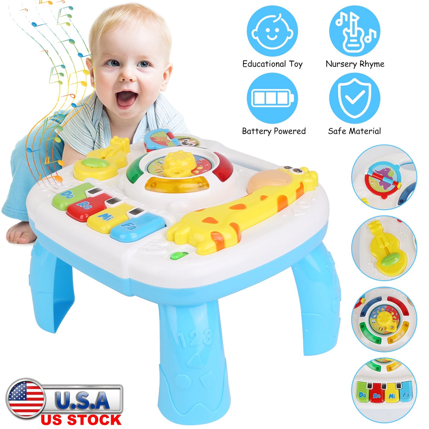 Toddler Musical Learning Table Educational Baby Toys Musical Activity Table Learning Center for 6+ Months Boys Girls Gift