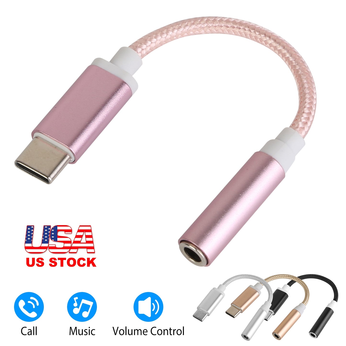 USB-C Type C Adapter Port to 3.5mm Aux Audio Jack Earphone Headphone Cable Cord