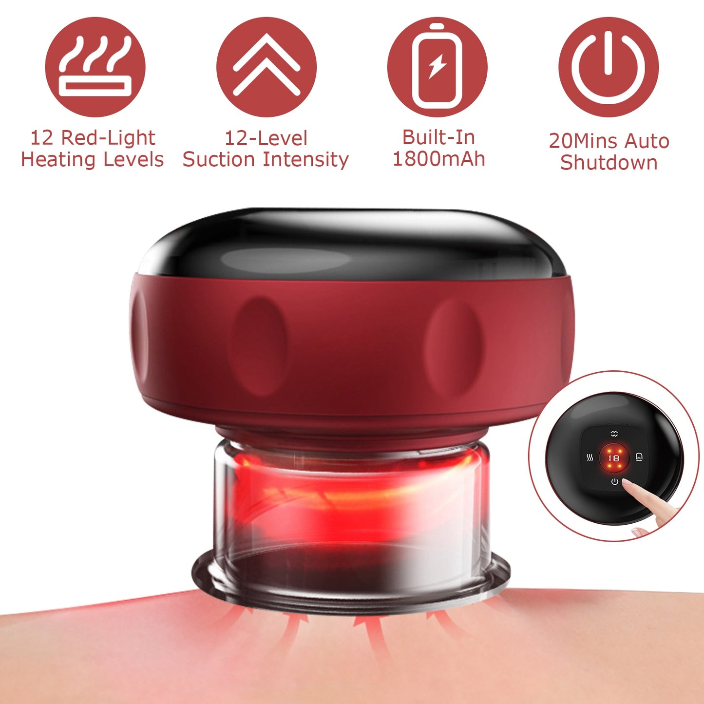 Electric Cupping Therapy Massager Electric Back Scraping Machine Vacuum Therapy CuppingÊTherapy Device with 12 Levels Temperature and Suction