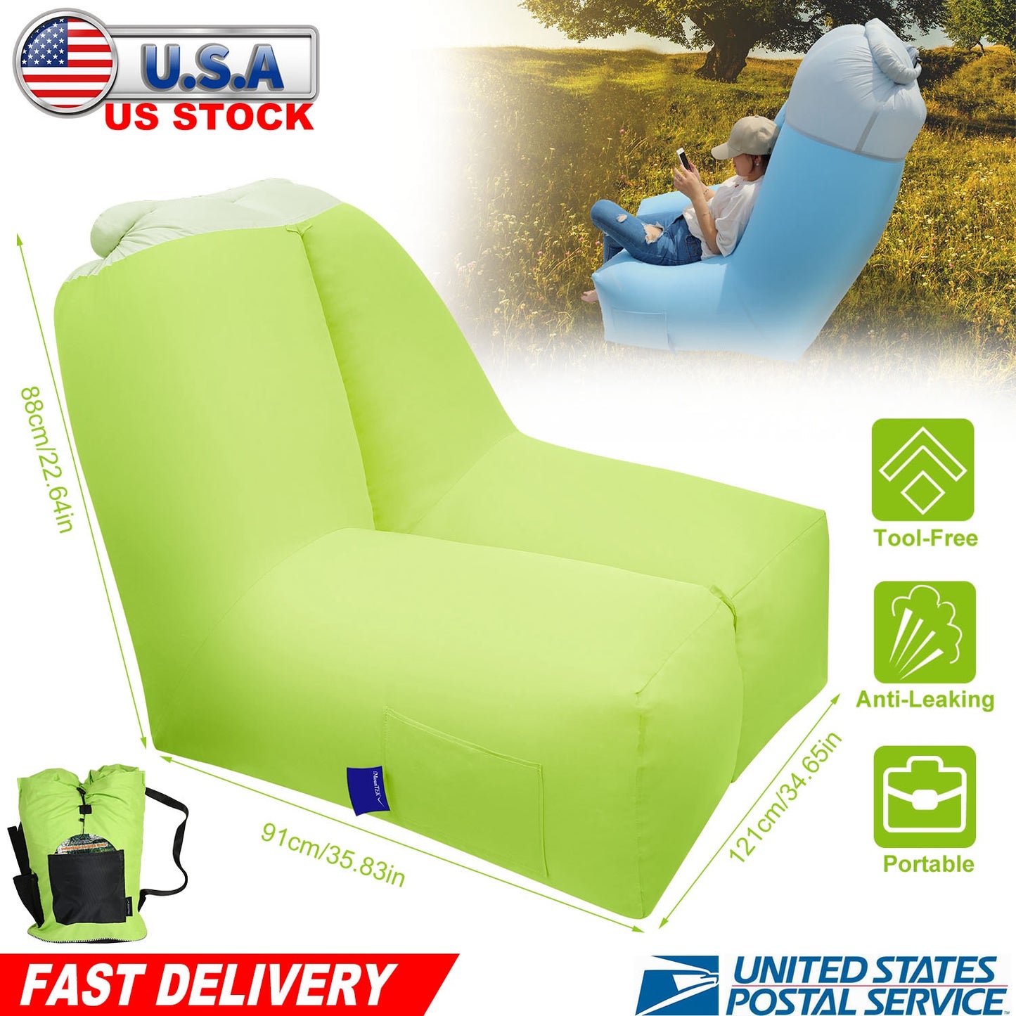Inflatable Lounger Air Sofa Chair Couch w/ Portable Organizing Bag Waterproof Anti-Leaking for Backyard Lakeside Beach Traveling Camping Picnics