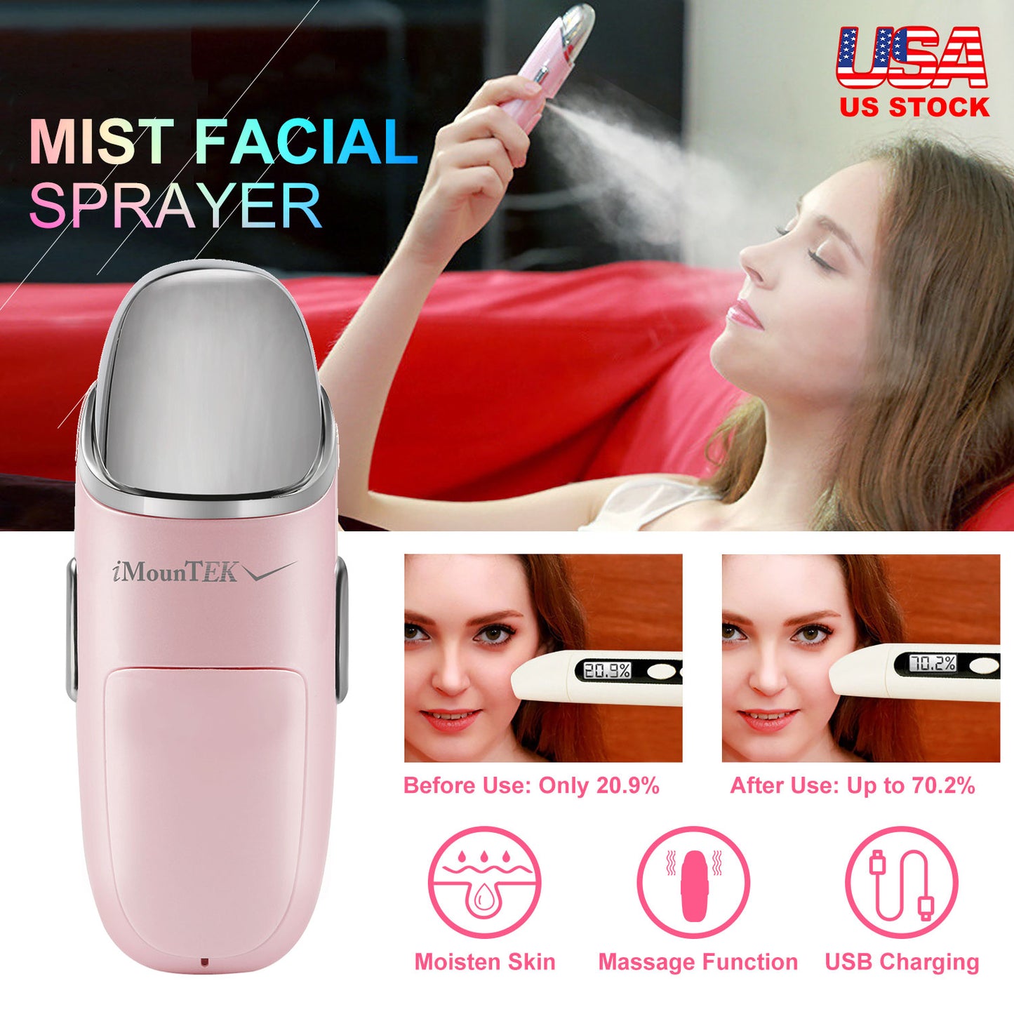 Nano Facial Mister Nano Cool Mist Facial Sprayer Portable Handy Face Steamer Moisturizing Massager USB Charge