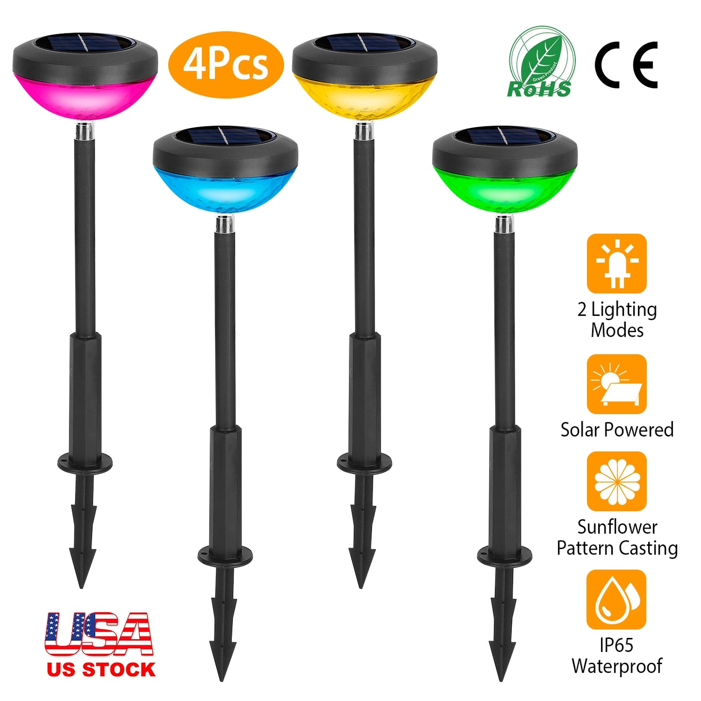 4Packs Solar Pathway Light Color Changing Garden Light Landscape Stake Ornamental Light for Yard Patio Lawn