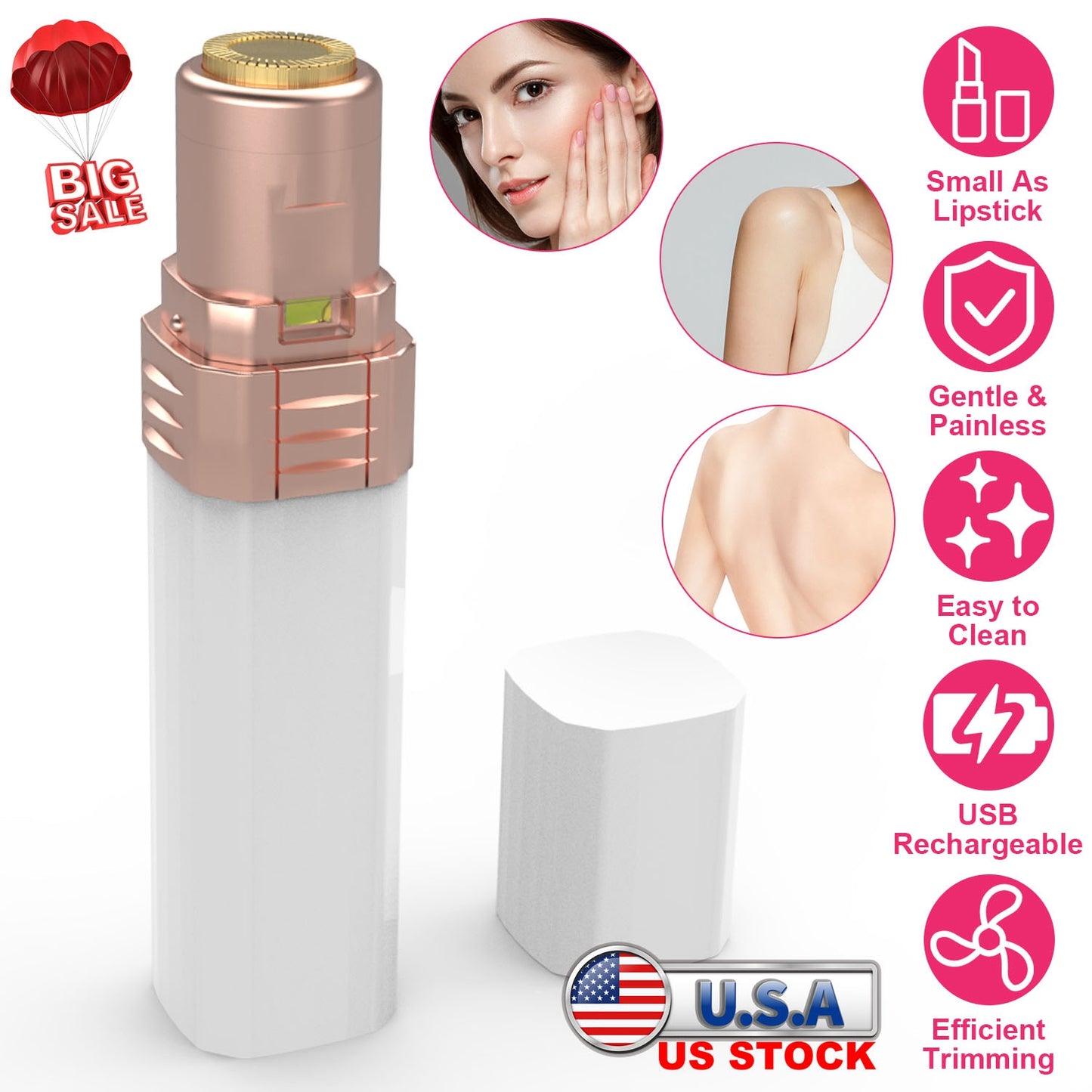 Flawless Facial Hair Remover Painless Facial Hair Epilator USB Rechargeable Women\'s Face Shaver with LED Light for Lip Chin Arms