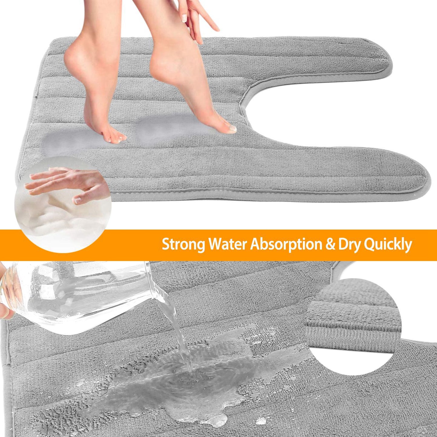 U Shaped Bathroom Rugs Contour Non-slip Toilet Mat Absorbent Cozy Velvet Floor Mat 23.62 x 19.69in