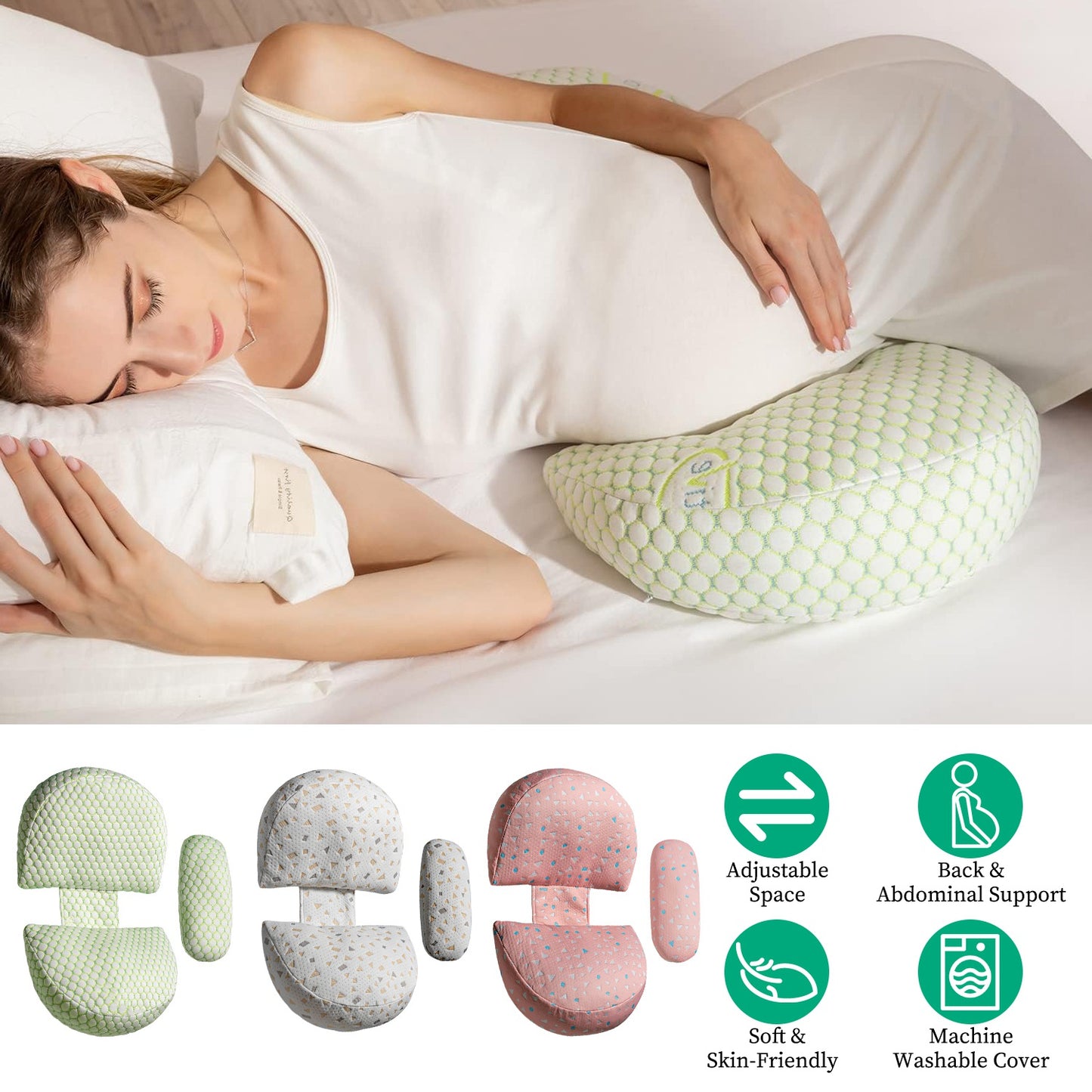 Pregnancy Pillows Adjustable Support Maternity PillowÊSoft Side Sleeper Pregnancy Pillows Wedge Pillow with Detachable Pillow Cover