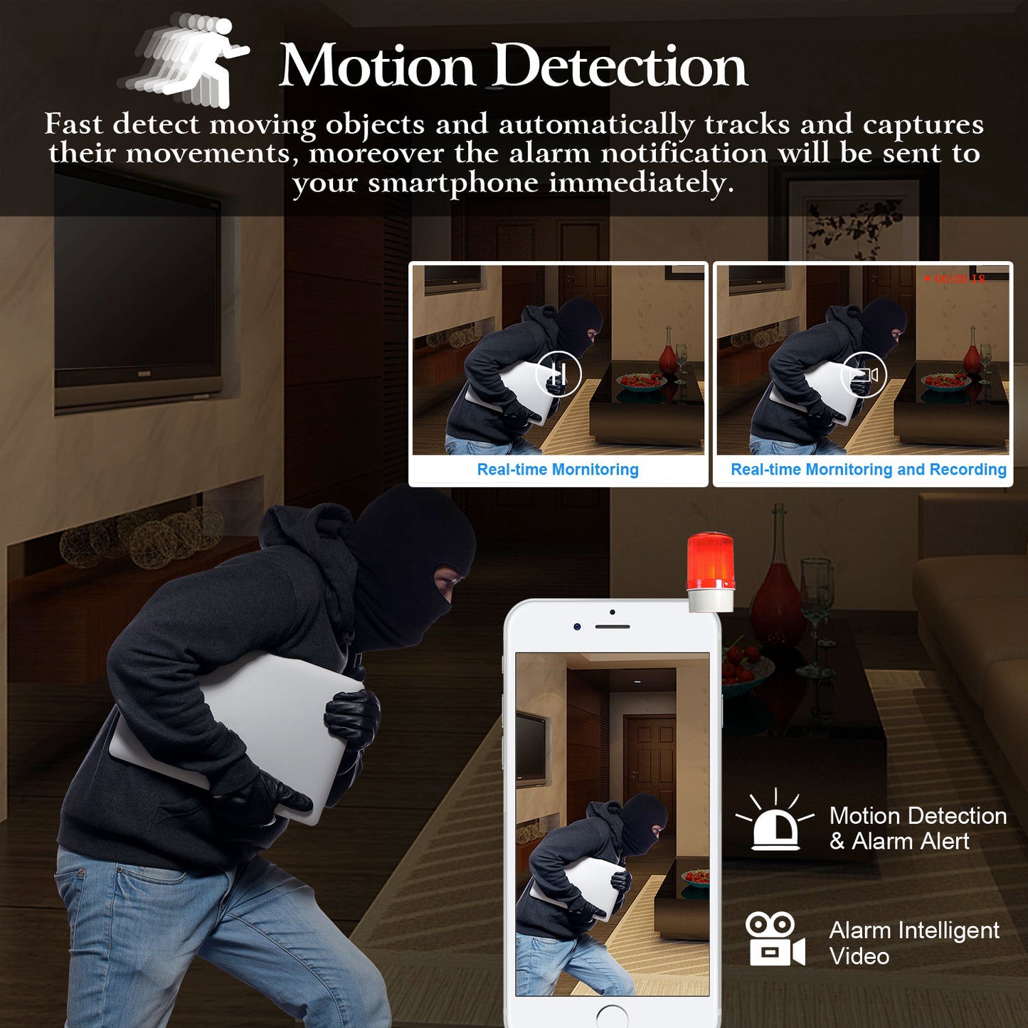 720P WiFi IP Camera Smart Home Security Surveillance Camera Night Vision Motion Detection Two Way Talk Loop Recording App Available for Pet/Nanny/Elde