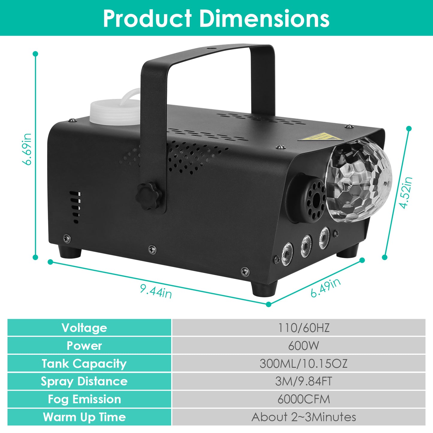 Fog Machine with Disco Ball RGB Lights 600W 6000CFM Smoke Machine with 8 Colorful Lighting Effects Wireless Remote Control for Party Wedding Stage Hal