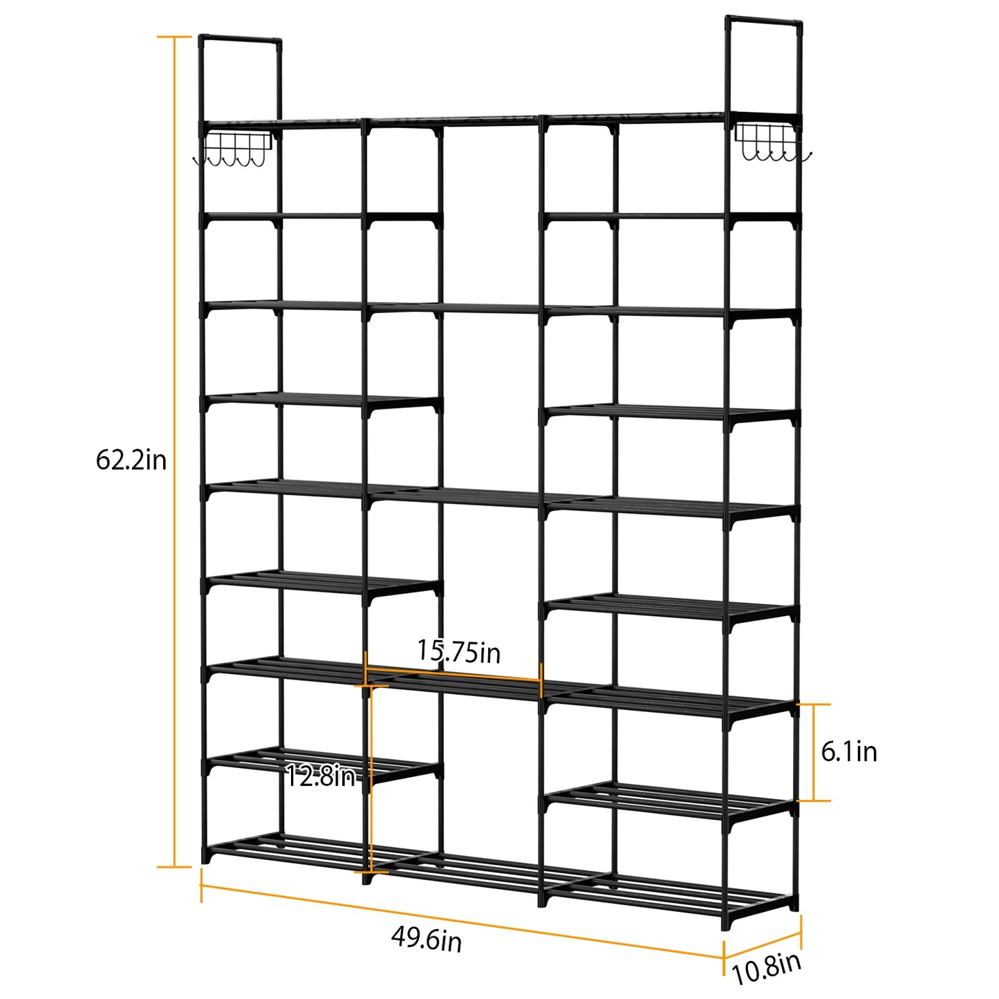 9 Tiers Shoe Rack Metal Shoe Storage Shelf Free Standing Large Shoe Stand 50-55 Pairs Shoe Tower Unit Tall Shoe Organizer with 2 HooksÊfor Entryway Cl