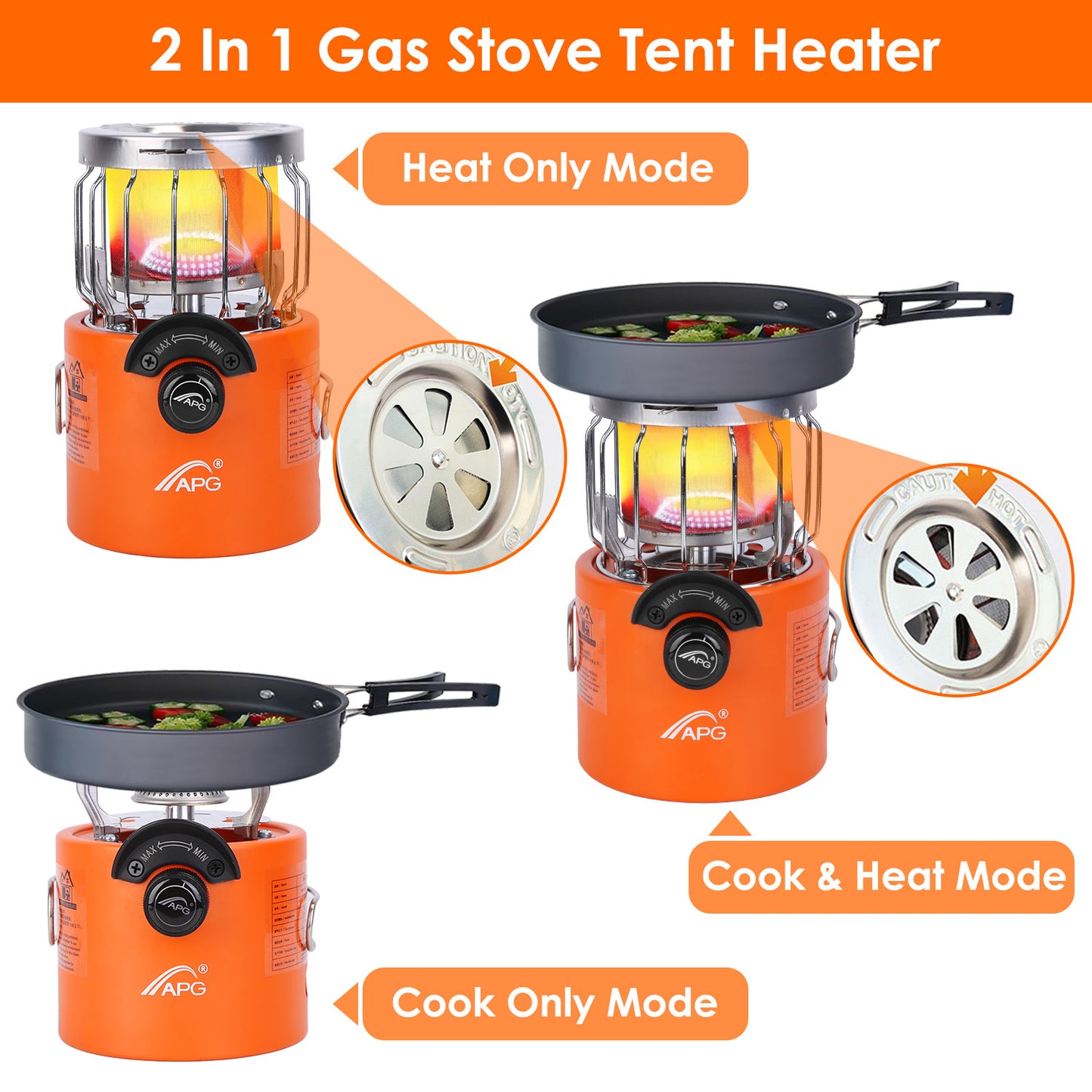 2000W 2 In 1 Camping Stove Tent Heater Outdoor Gas Stove Portable Backpacking Stove with 3 Modes 360¡ Radiant Heating for Camping Hiking Picnic BBQ