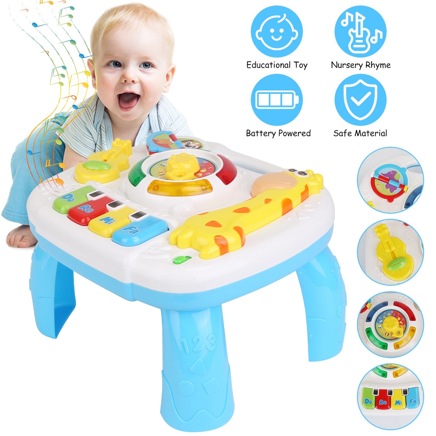 Toddler Musical Learning Table Educational Baby Toys Musical Activity Table Learning Center for 6+ Months Boys Girls Gift