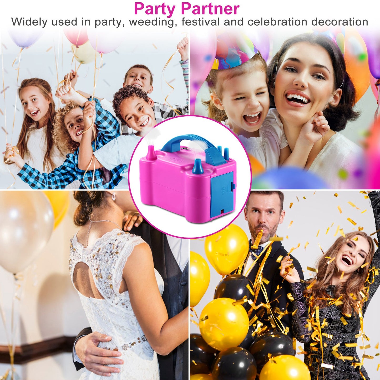 Electric Balloon Pump 600W Balloon Blower Inflator Dual Nozzle for Party Wedding Festival Decoration US/UK