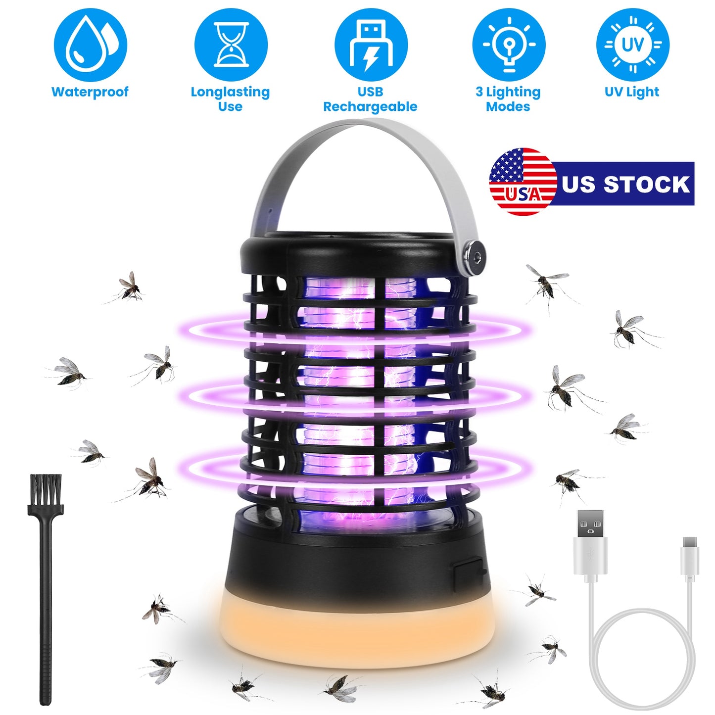 4 In 1 Bug Zapper Light Rechargeable Mosquito Zapper for Indoor Outdoor Waterproof Mosquito Killer Lamp with 3 Lighting Modes for Patio Yard Home