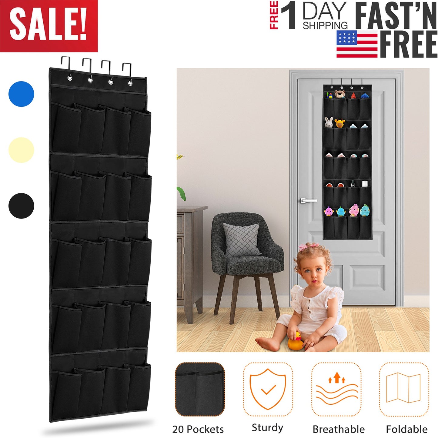 Over the Door Shoes Rack 20-Pocket Organizer 5-Layer Hanging Storage Shelf for Kids Shoes Closet Cabinet Slippers Small Toys