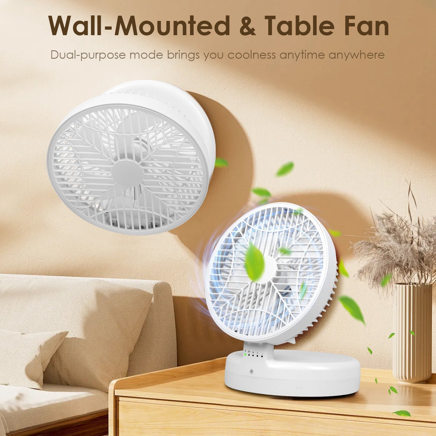Quiet Table Fan 90¡ Foldable Desk Fan with 4 Wind Speeds Type-C Rechargeable Wall-Mounted Fan Portable Desktop Fan for Home Bedroom Kitchen Office Out