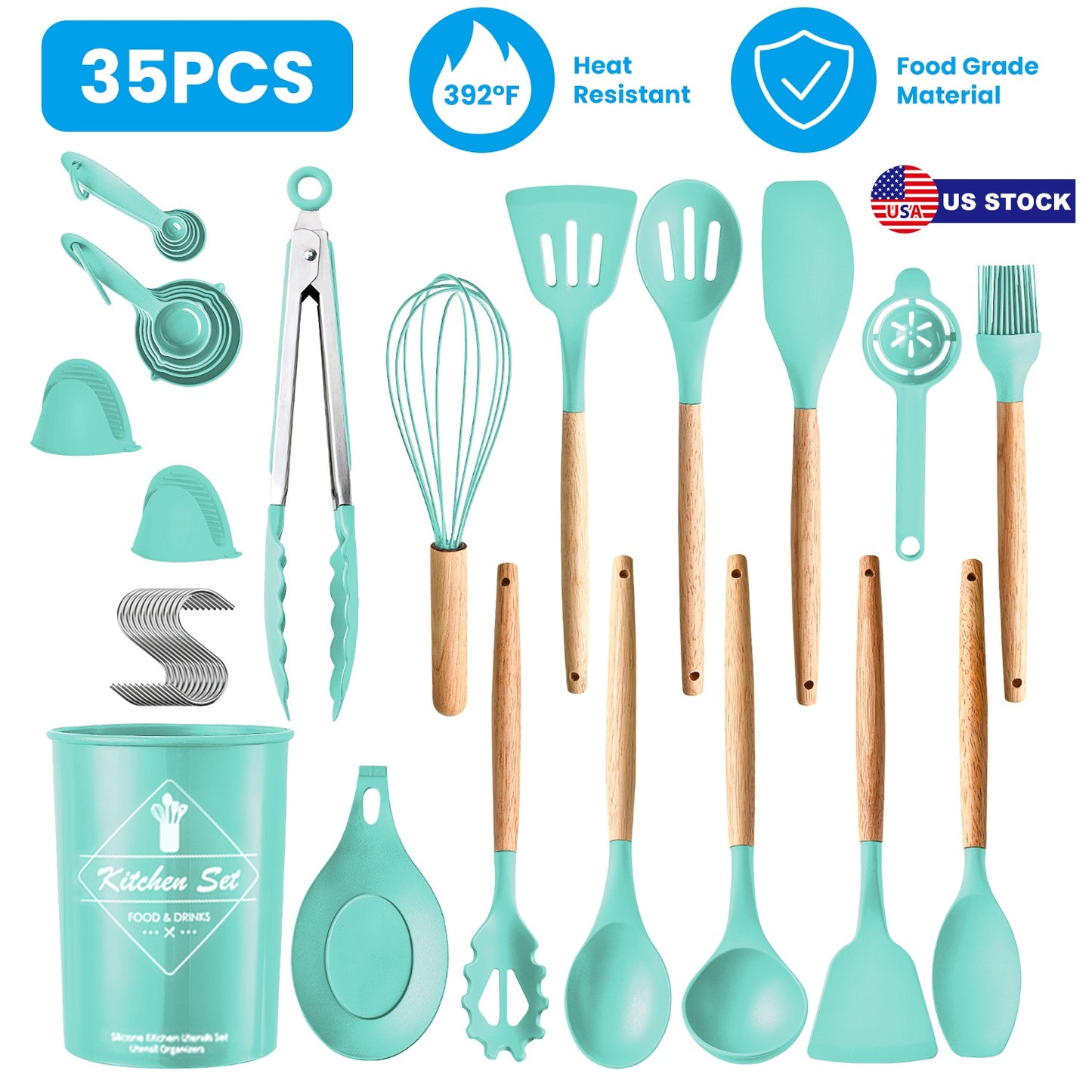 35Pcs Kitchen Cooking Utensils Set Spatula Set Baking Utensil Set Kitchen Accessories Necessities with Holder Egg Whisk Separator Tong Turner Spoons C