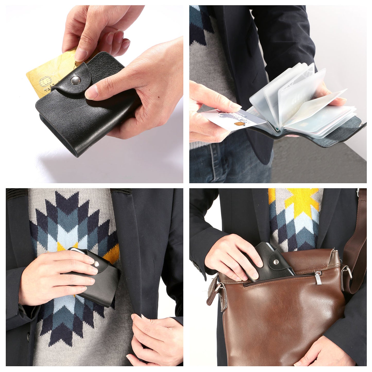 Credit Card Holder Card Organizer Pouch PU Leather Case Snap Closure with 26Pcs Card Slots
