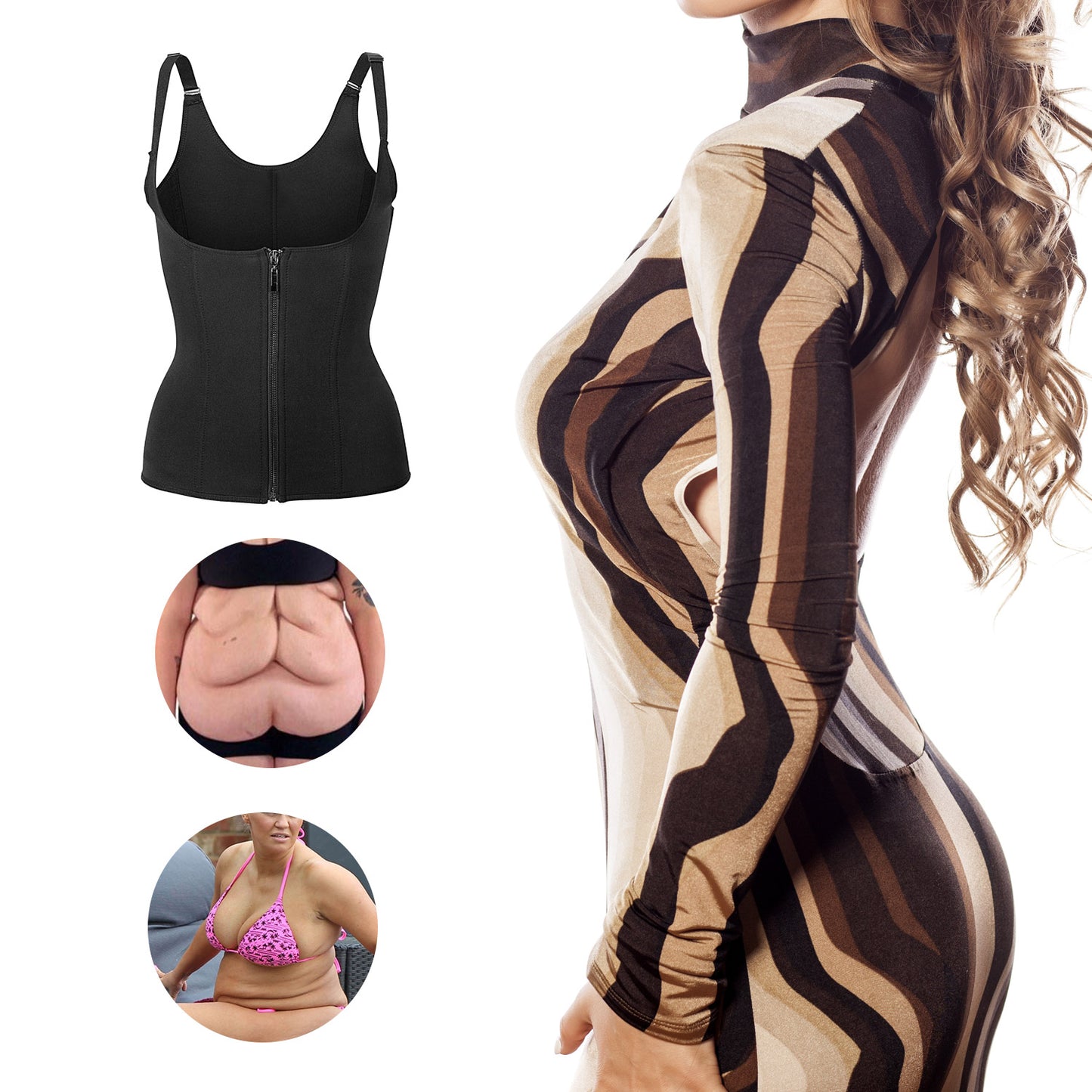 Zippered Waist Trainer Corset Waist Tummy Control Body Shaper Cincher Back Support with Adjustable Straps for Women
