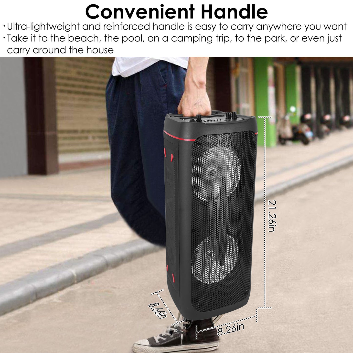 Portable Wireless Party Speaker RGB Colorful Lights DJ PA System with TWS Function FM Radio USB MMC Card Reading Aux In Recording Function Mic Priorit