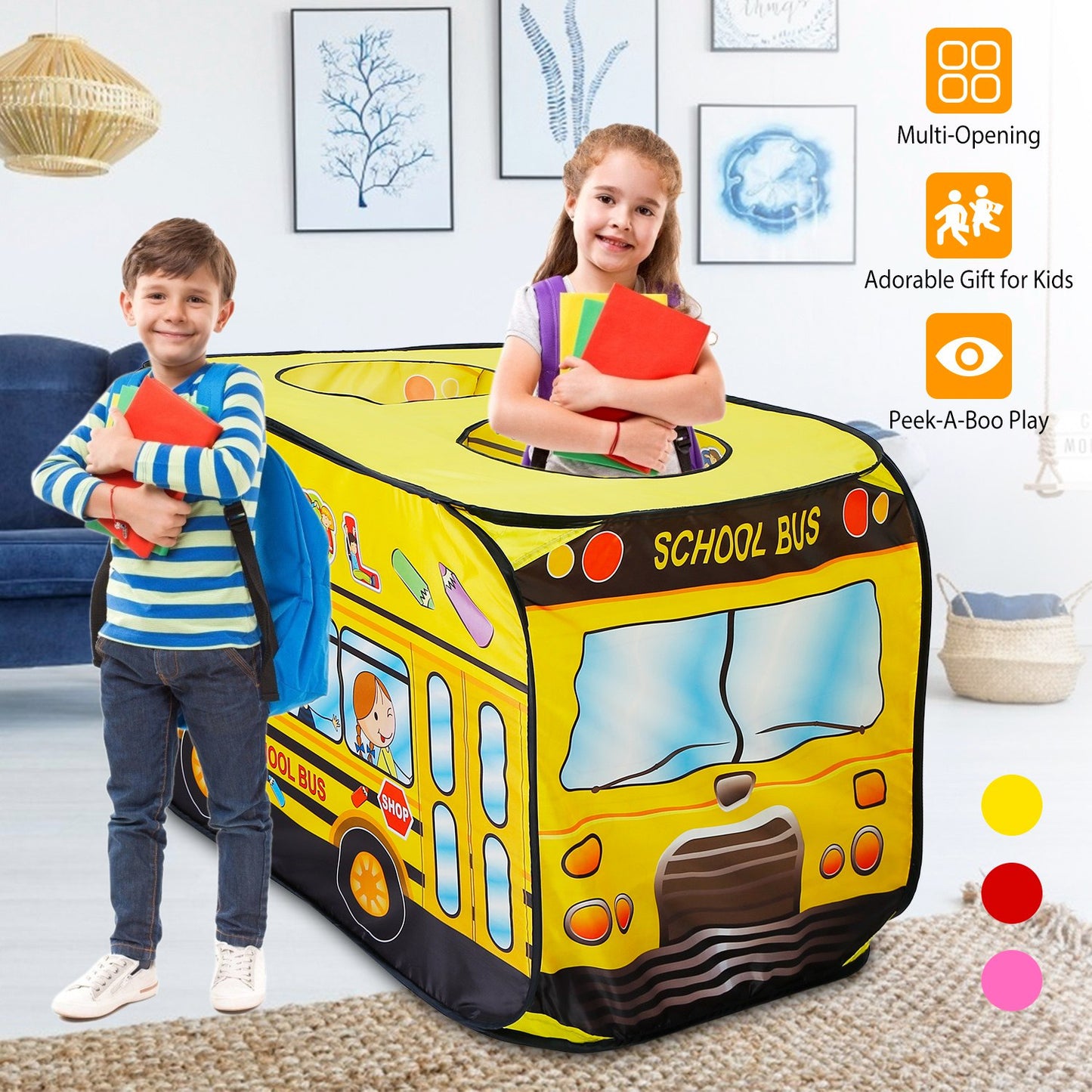 Kids Play Tent Foldable Pop Up Fire Truck Tent Portable Children Baby Play House W/ Carry Bag For Indoor Outdoor Use