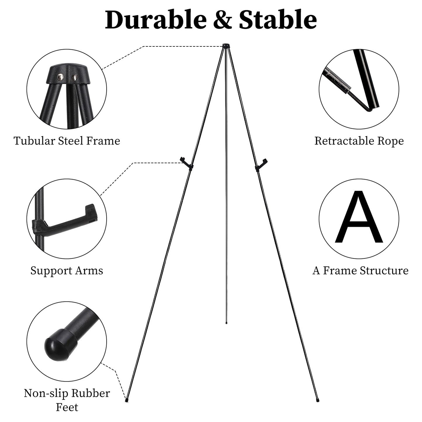 2 Pack Easel Stand for Display 61in Collapsible A Frame Tripod Easel Iron Alloy Drawing Stand with 2 Carry Bags for Wedding Poster Art Drawing Meeting