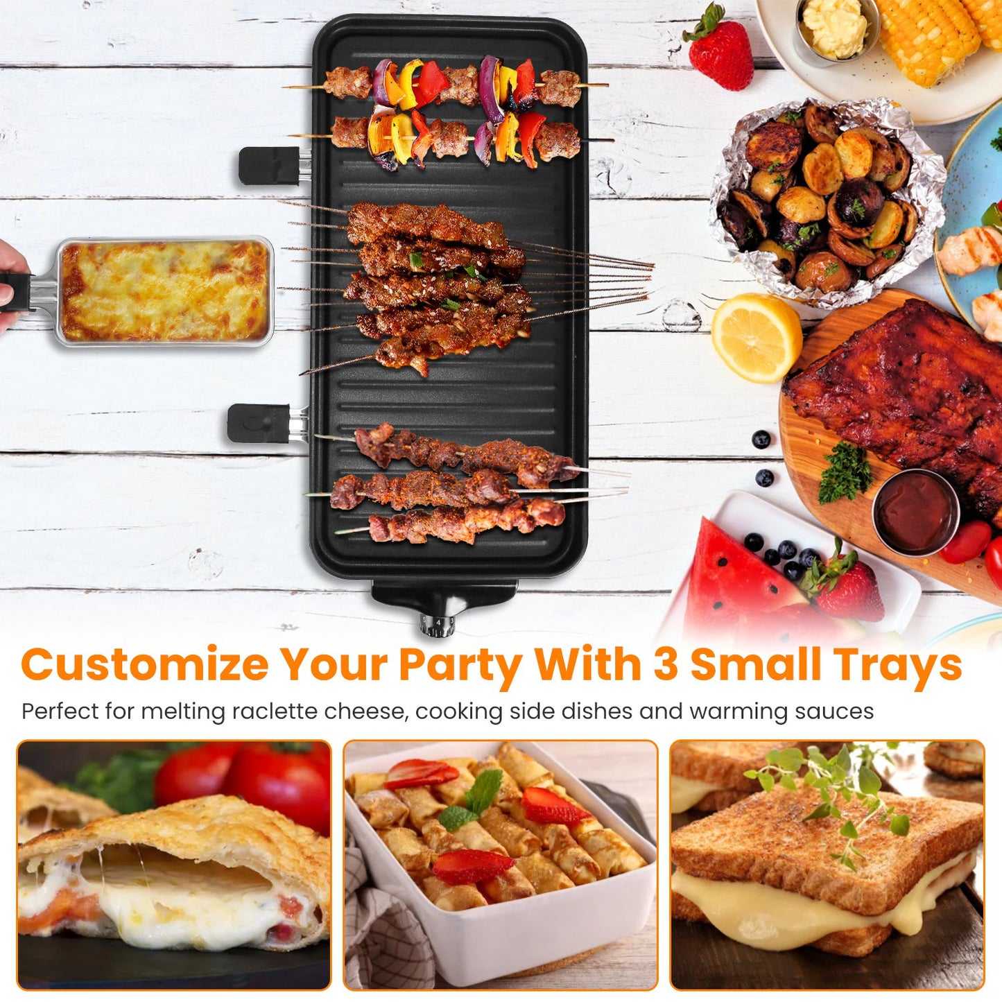 2000W Electric Indoor Grill 2 in 1 Electric BBQ Gill with Grill NetÊRemovable Plate 5 Temperature Control 3 Small Trays Dishwasher Safe