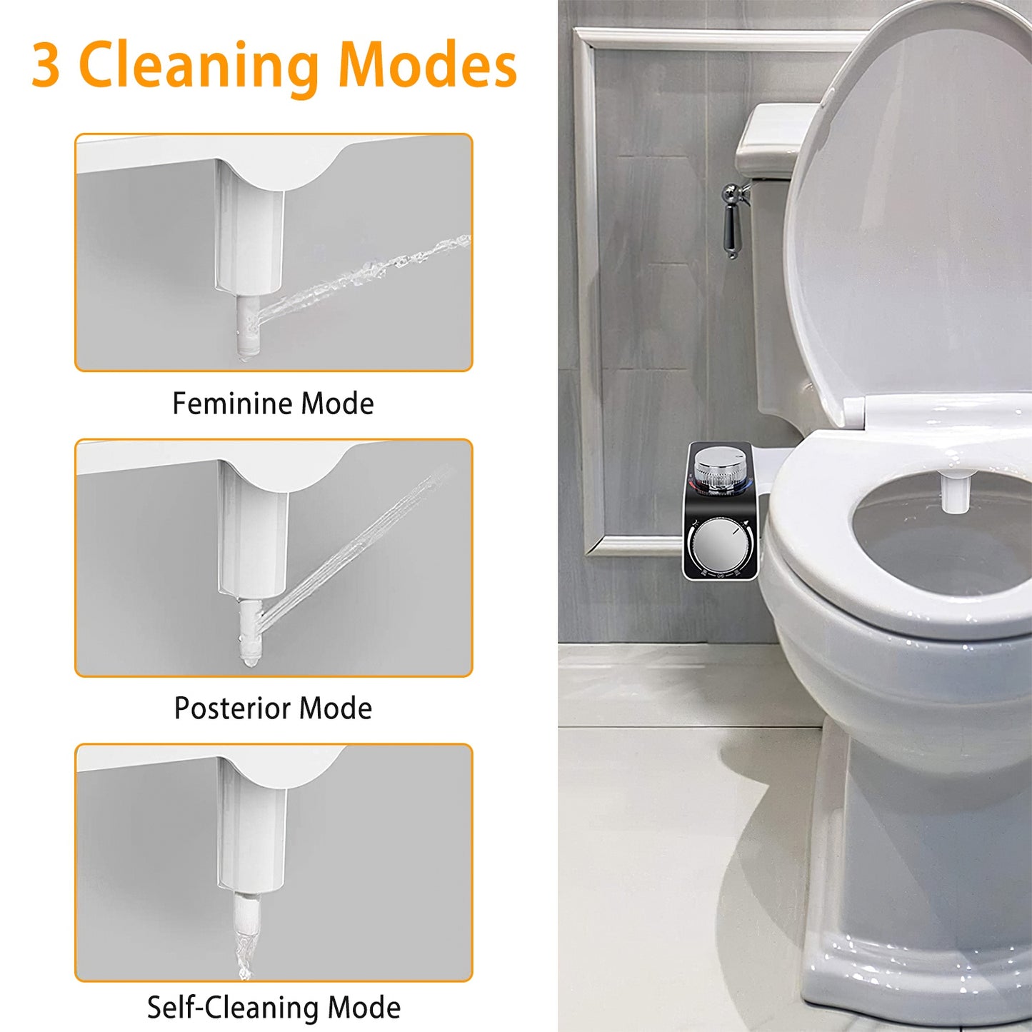 Bidet Attachment Non-Electric Fresh Water Bidet Sprayer Toilet Seat Attachment with Self Cleaning Dual Nozzles Cold Warm Water Temperature Pressure Co