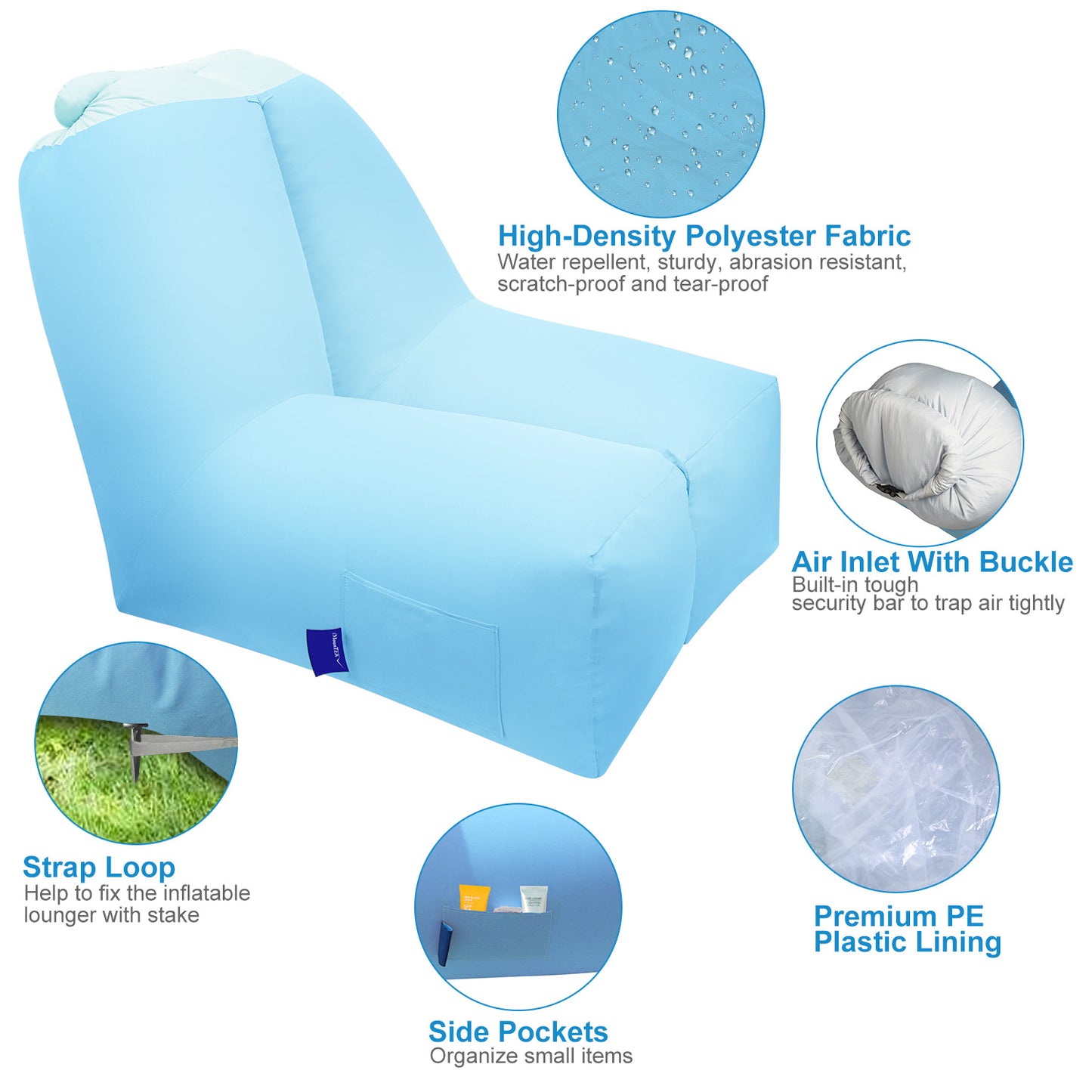 Inflatable Lounger Air Sofa Chair Couch w/ Portable Organizing Bag Waterproof Anti-Leaking for Backyard Lakeside Beach Traveling Camping Picnics