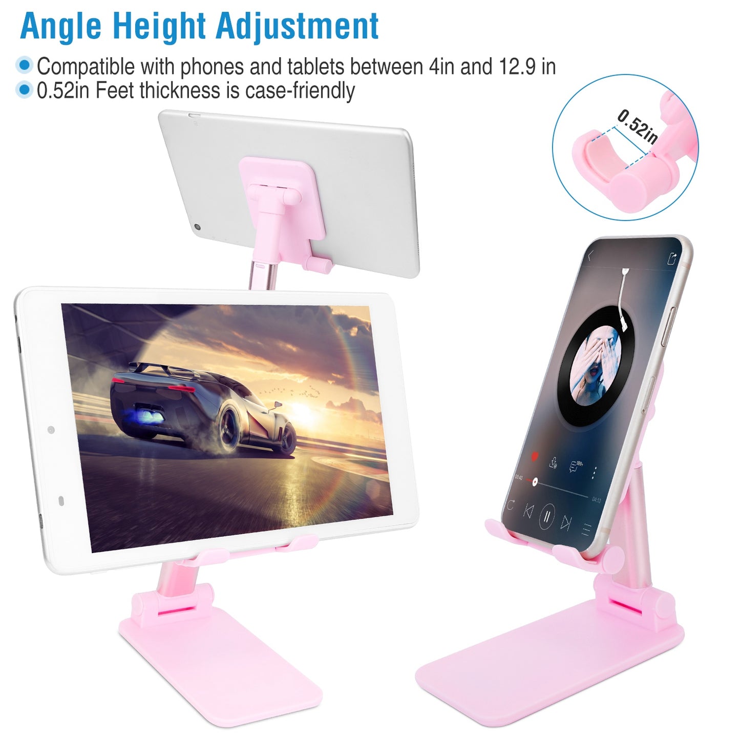 Foldable Desktop Phone Stand Angle Height Adjustable Tablet Holder Cradle Dock w/ Mirror Fit For 4-12.9in Device