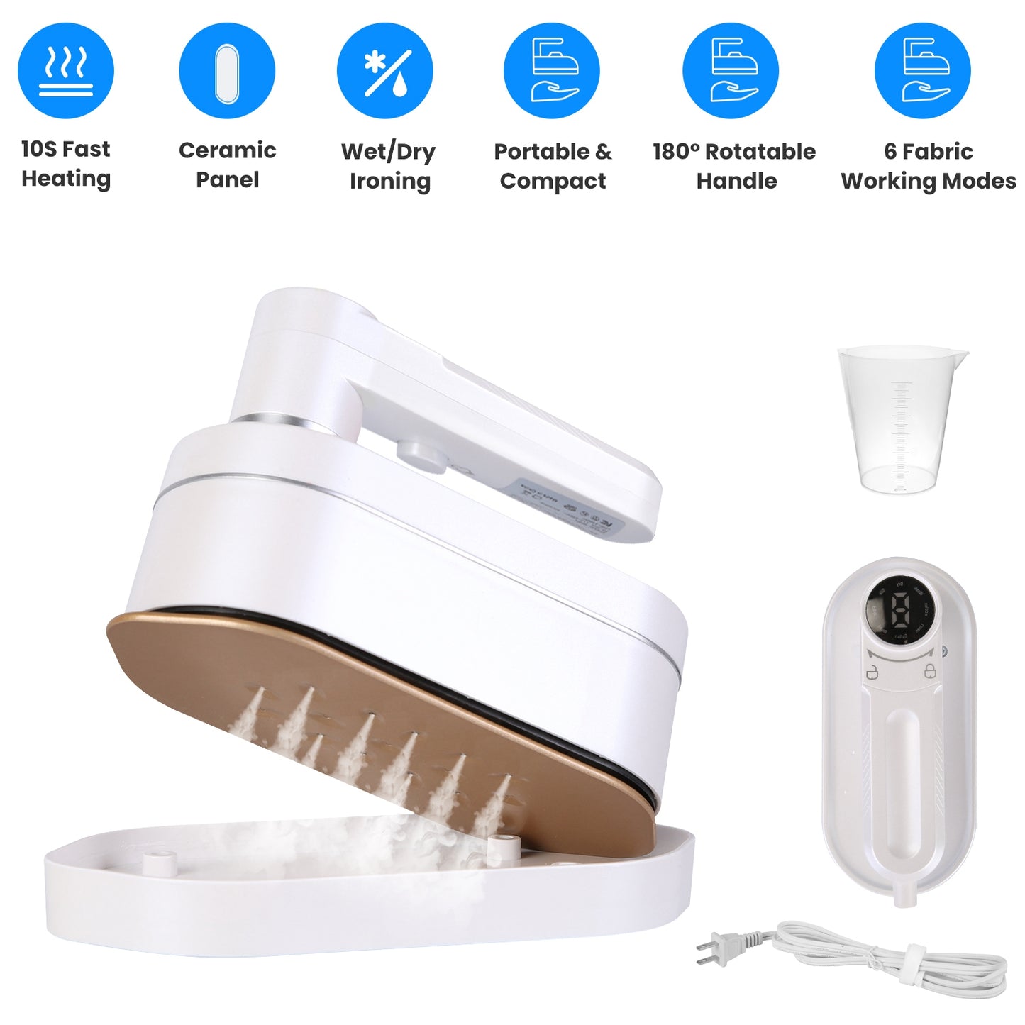 1200W Handheld Steamer with Dry Wet Ironing Modes 180¡ Rotatable Handle 10S Fast Heating Portable Clothing Steamer for Home Travel