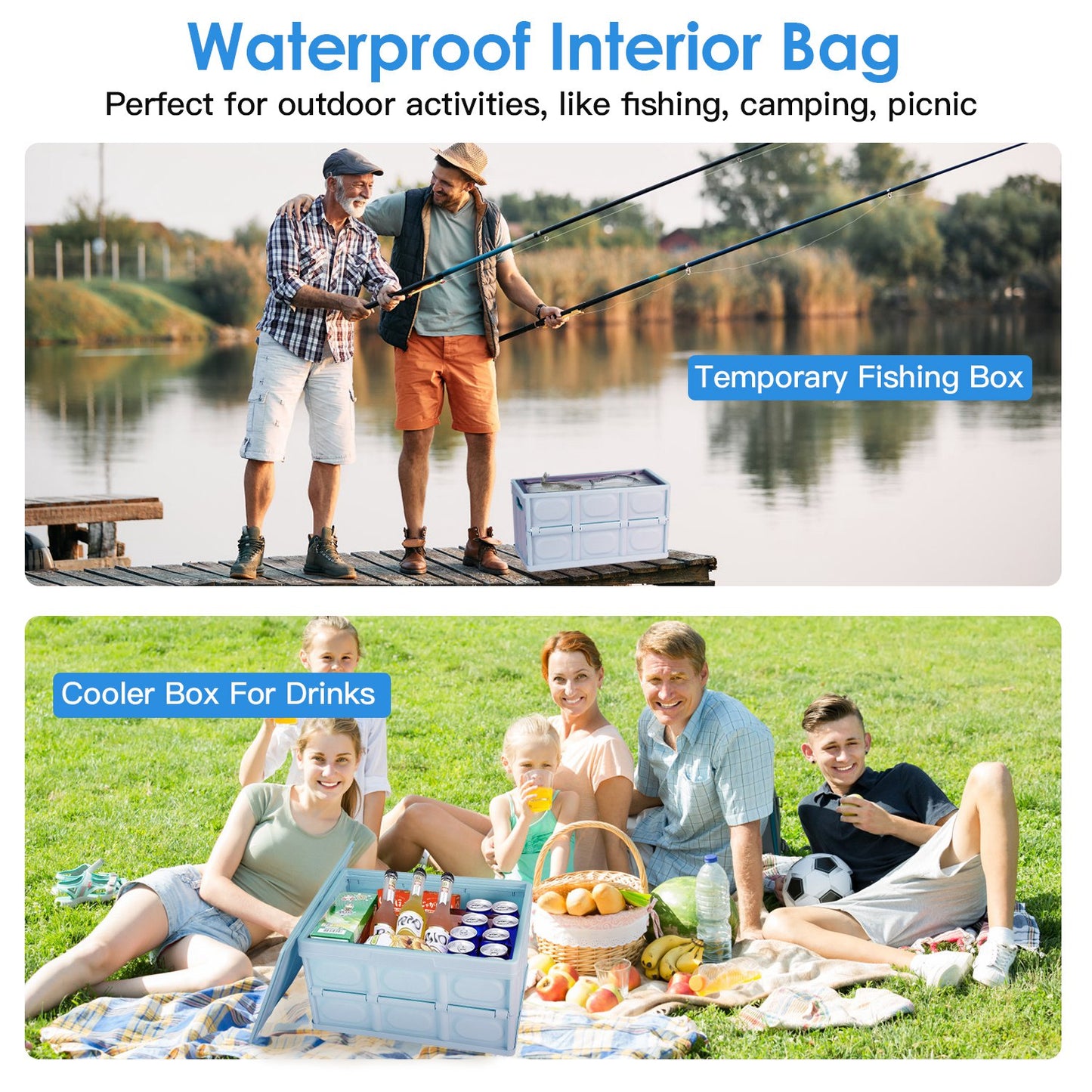 2Pcs 30L Collapsible Storage Bins With Dustproof Lid Waterproof Interior Bag Handle Stackable Storage Box Container Utility Organizer Crate For Campin