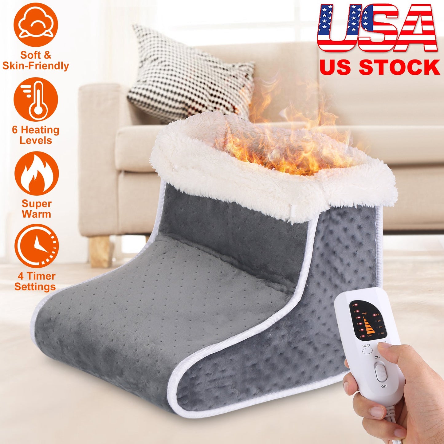 Heating Pad for Foot Electric Heated Foot Warmer Soft Leg Warmer Boots with 6 Level Heating 4 Level Timing