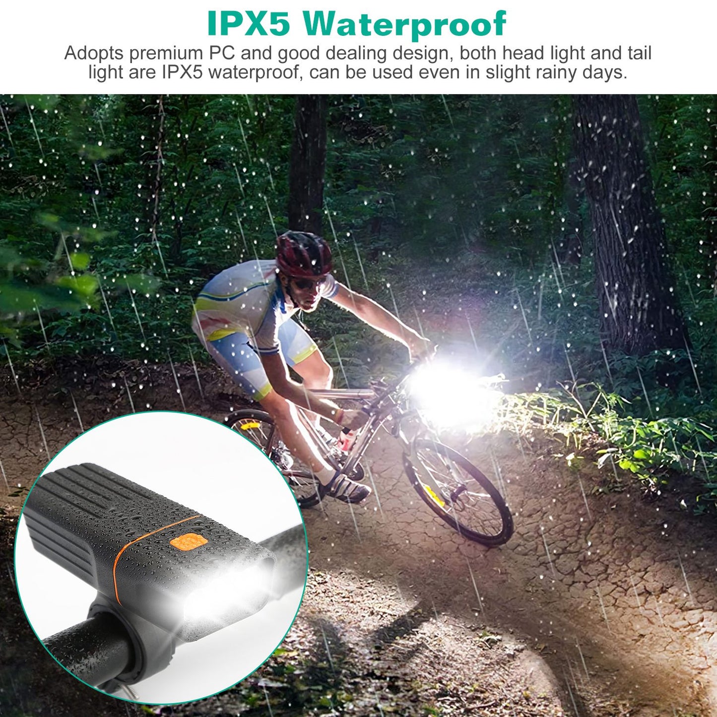 Super Bright Bike Light Set USB Rechargeable Headlight Taillight Set Waterproof LED Bicycle Front and Rear Lights for Night Riding Cycling
