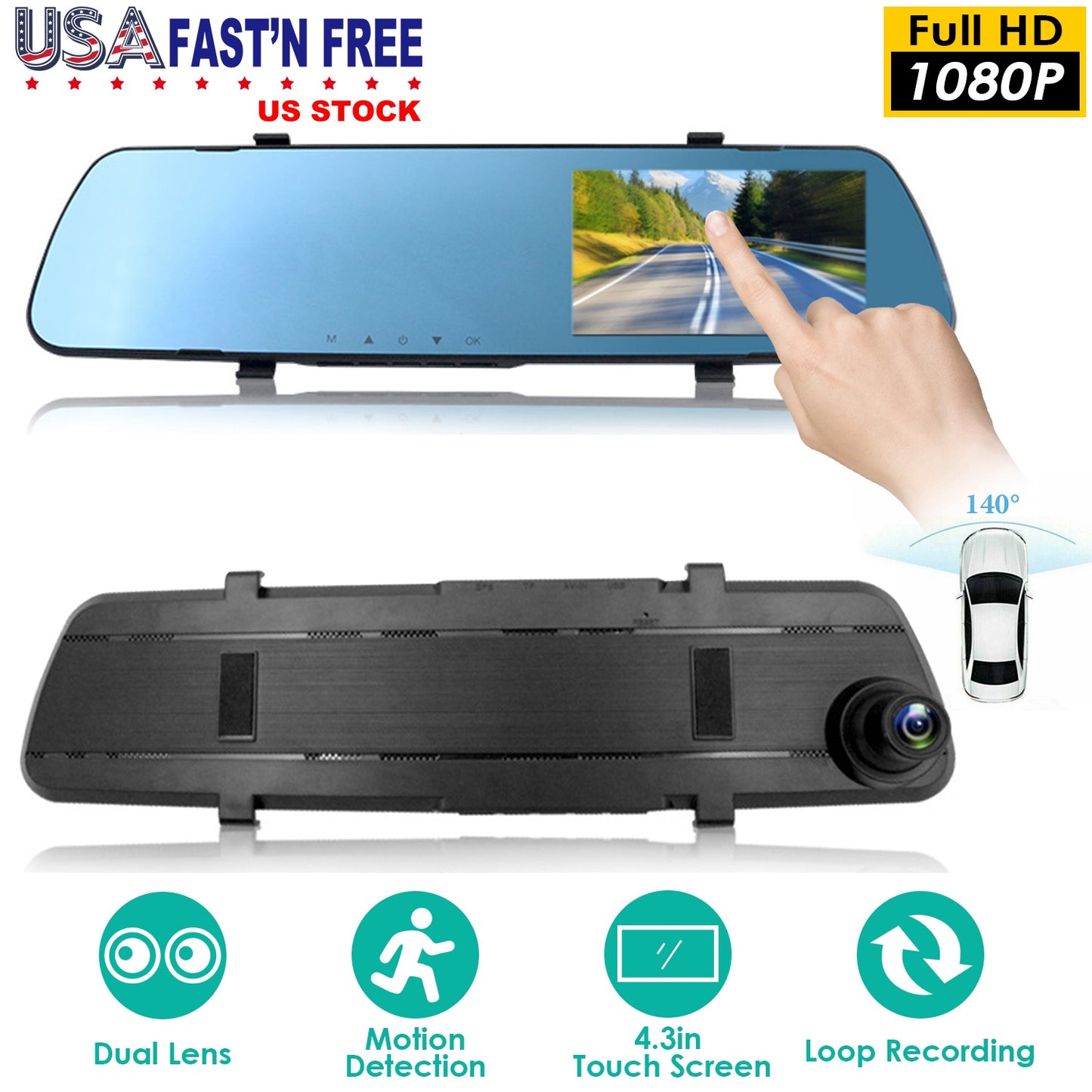 1080P Car DVR 4.3in Camera Dash Cam Camcorder Camera Recorder with 140¡ Angle Loop Recording Motion Detection Picture-in-Picture Display G-sensor