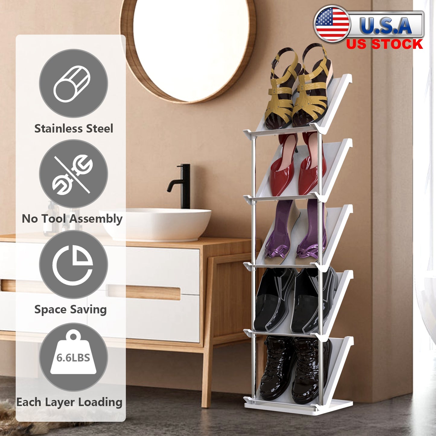 8 Tier Vertical Shoe Rack Narrow Free Standing Storage Organizer for Entryway Space-Saving Stackable Shoe Holder Corner Shoe Tower For Entryway Bedroo