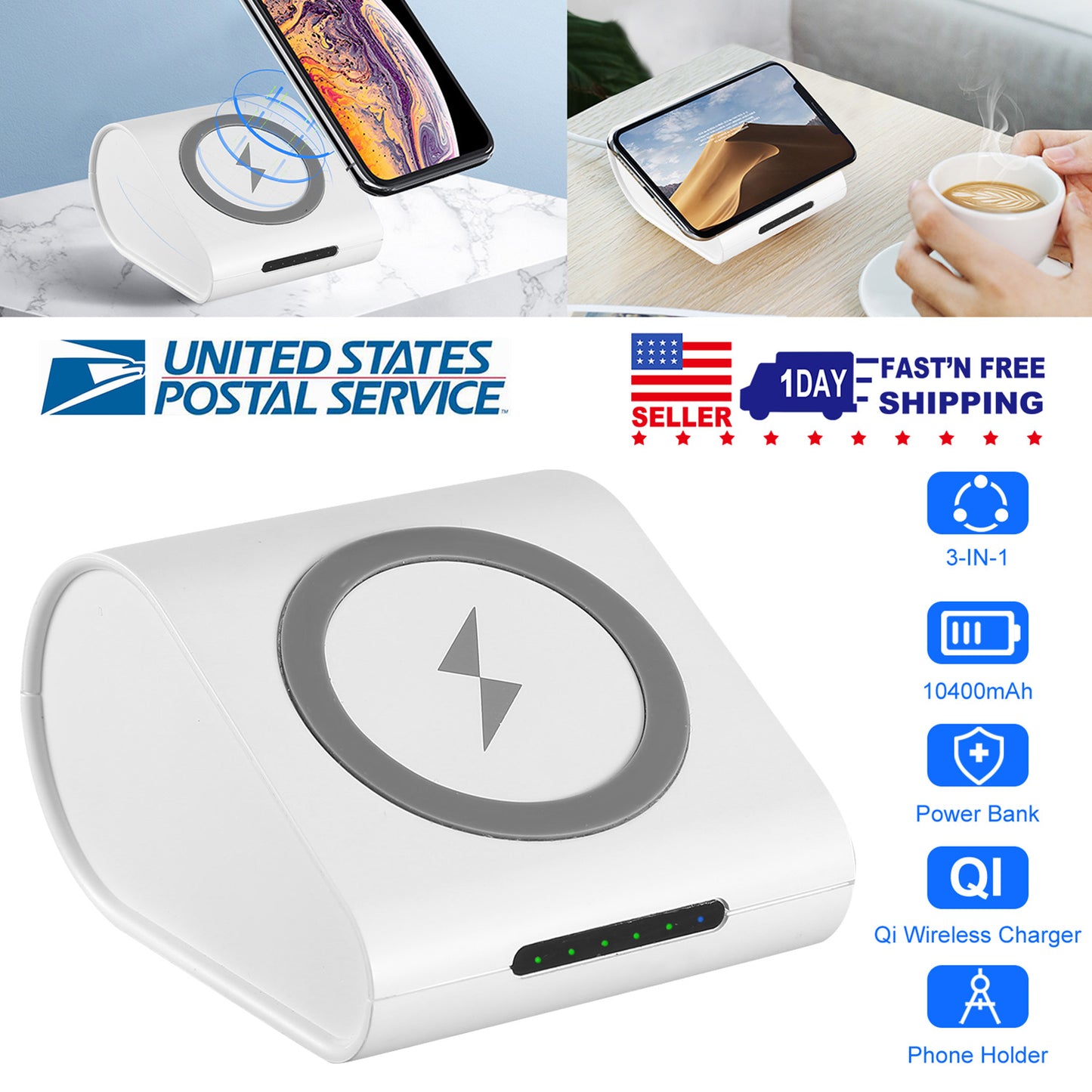 Qi Wireless Charger 10400mAh Power Bank 5W Wireless Charger Pad 2.1A USB Charge Port Portable Battery Charger for iPhone XS MAX XR Galaxy S10 S9+ Note