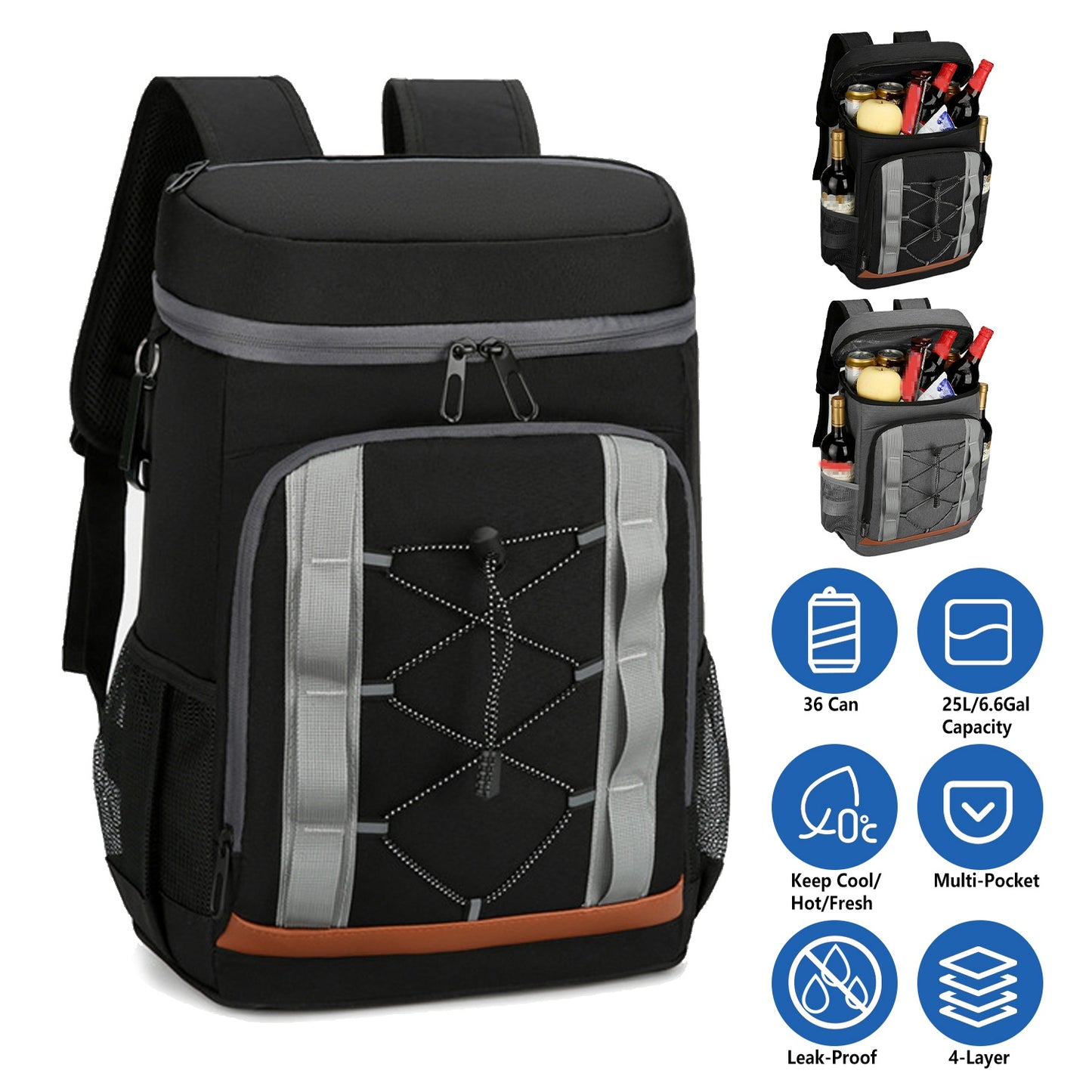 Cooler Backpack 36 Can Leakproof Insulated Cooler Backpack with 25L/6.6Gal for Picnic Camping BeachÊHiking Fishing Travel