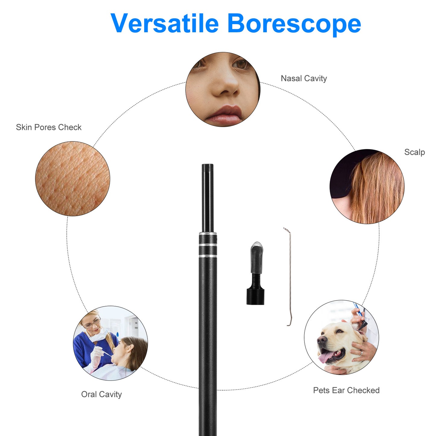 Ear Endoscope Otoscope Visual Earpick Ear Cleaning Camera Ear Wax Removal Tool IP67 Waterproof 3 in 1 Borescope w/ 6 Adjustable LED for Android