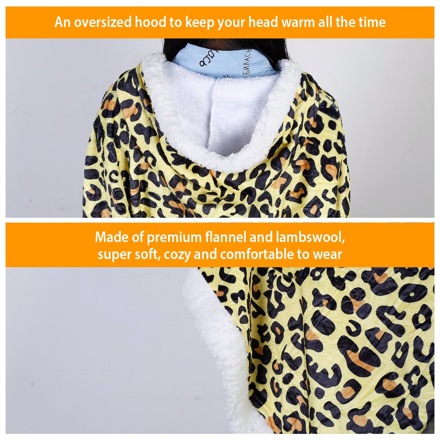 Hoodie Blanket Wrap Wearable Hoodie Snuggle Robe Sweatshirt Soft Lined Cuddle Poncho Cape w/ Hat 2 Pockets Buttons