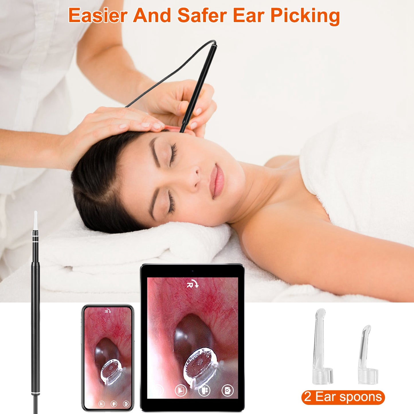 Ear Endoscope Wax Remover Tool HD Remover Ear Pick Camera Otoscope Cleaner Spoon with 6Pcs LED Lights