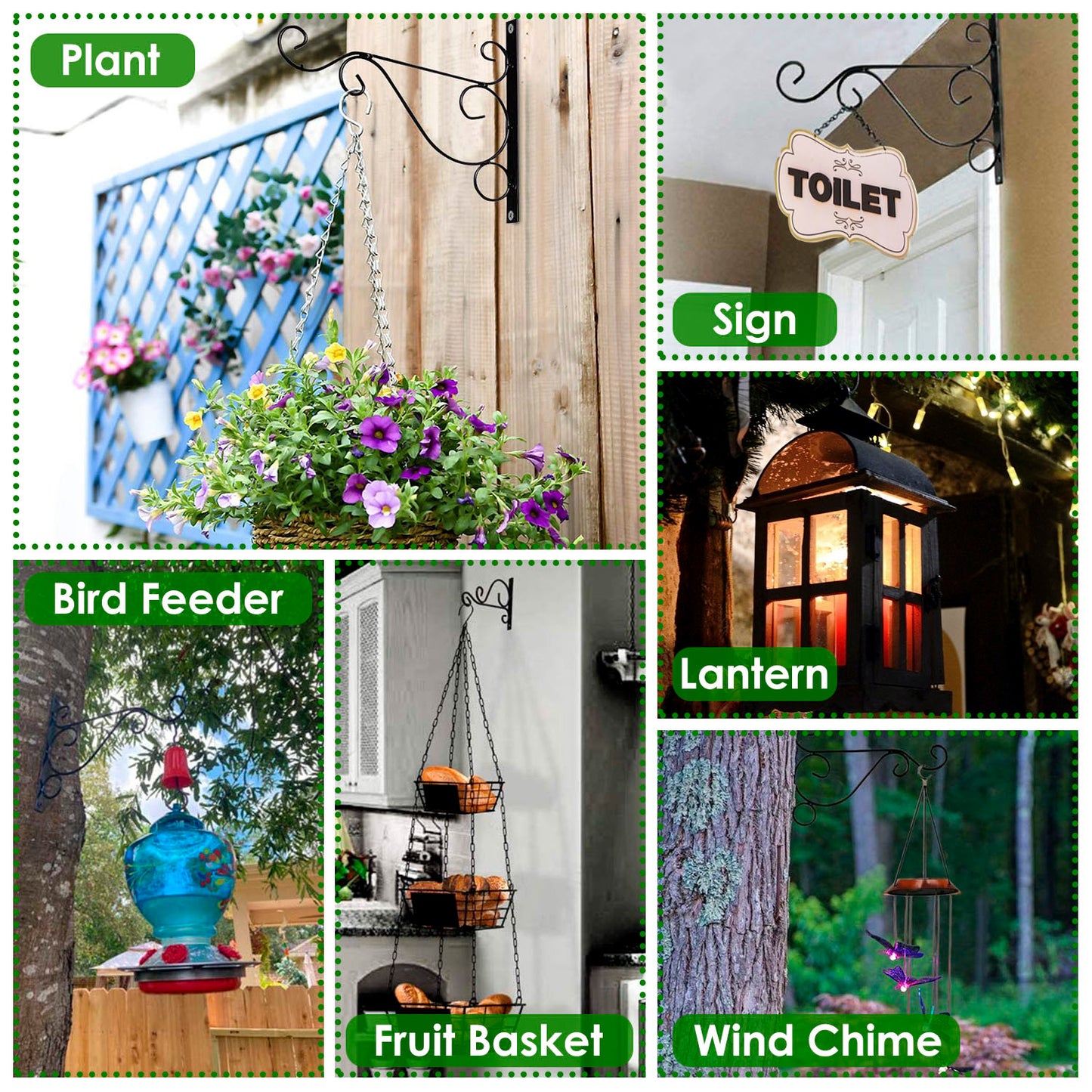 2Pcs Iron Plant Hanging Bracket Plant Hanger Wall Hooks For Bird Feeder Lanterns Wind Chimes
