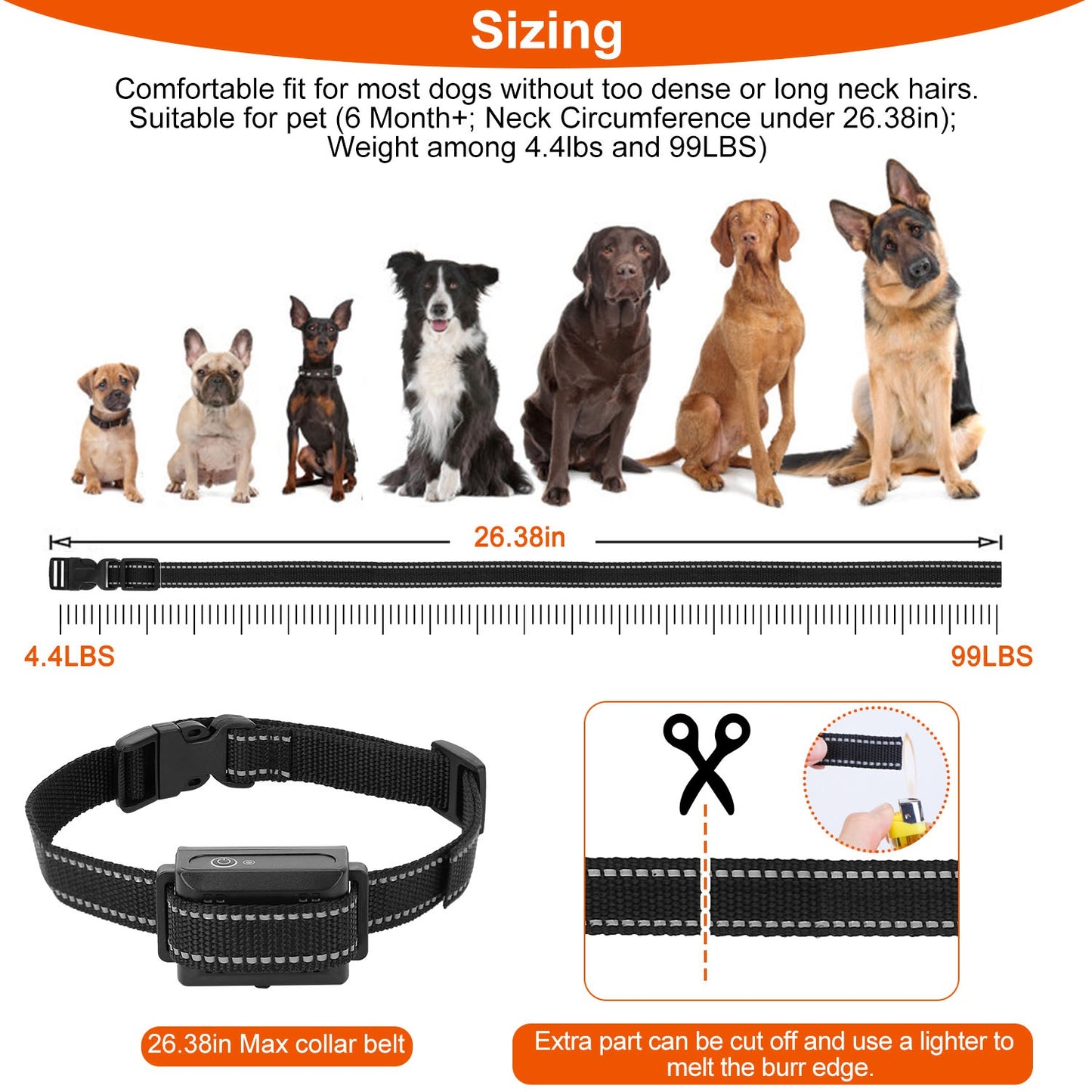 Dog Training Collar Receiver IP67 Waterproof Dog Bark Shock Vibration Beep Receiver Up To 3280ft