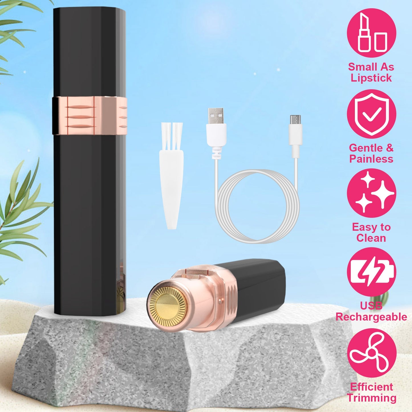 Flawless Facial Hair Remover Painless Facial Hair Epilator USB Rechargeable Women\'s Face Shaver with LED Light for Lip Chin Arms